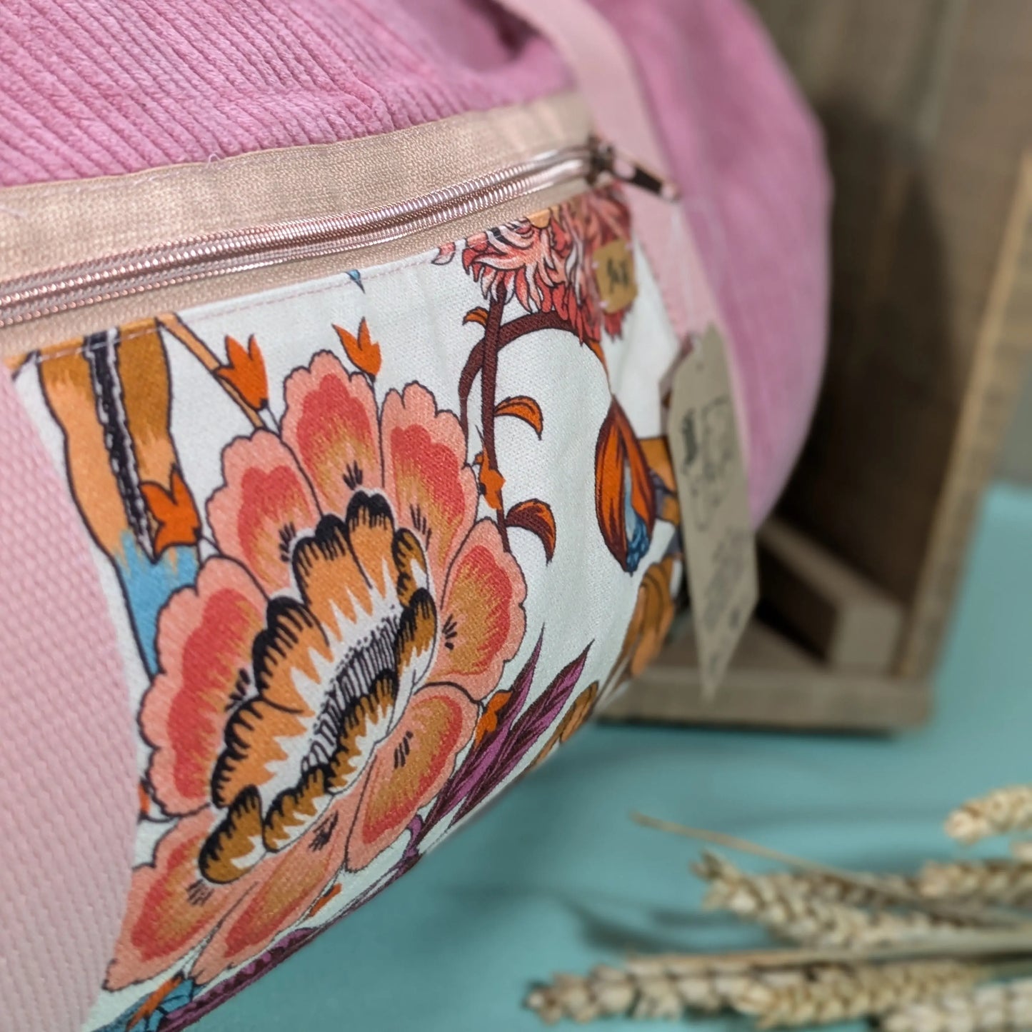 Sac polochon en velours côtelés vieux rose Po'fil