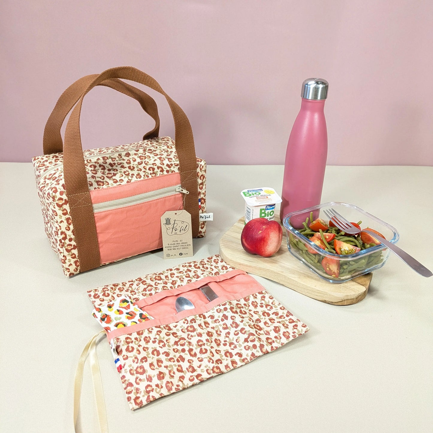 Pochette à couverts, tissu Karli beige kaki Po'fil