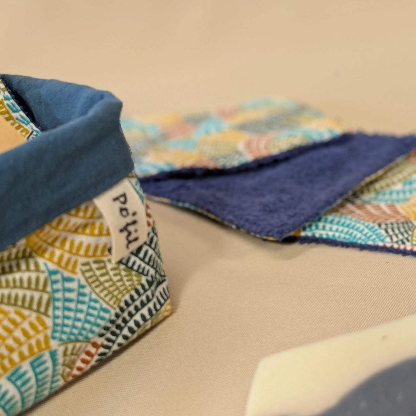 Panière de 10 lingettes lavables, tissu Takate Po'fil