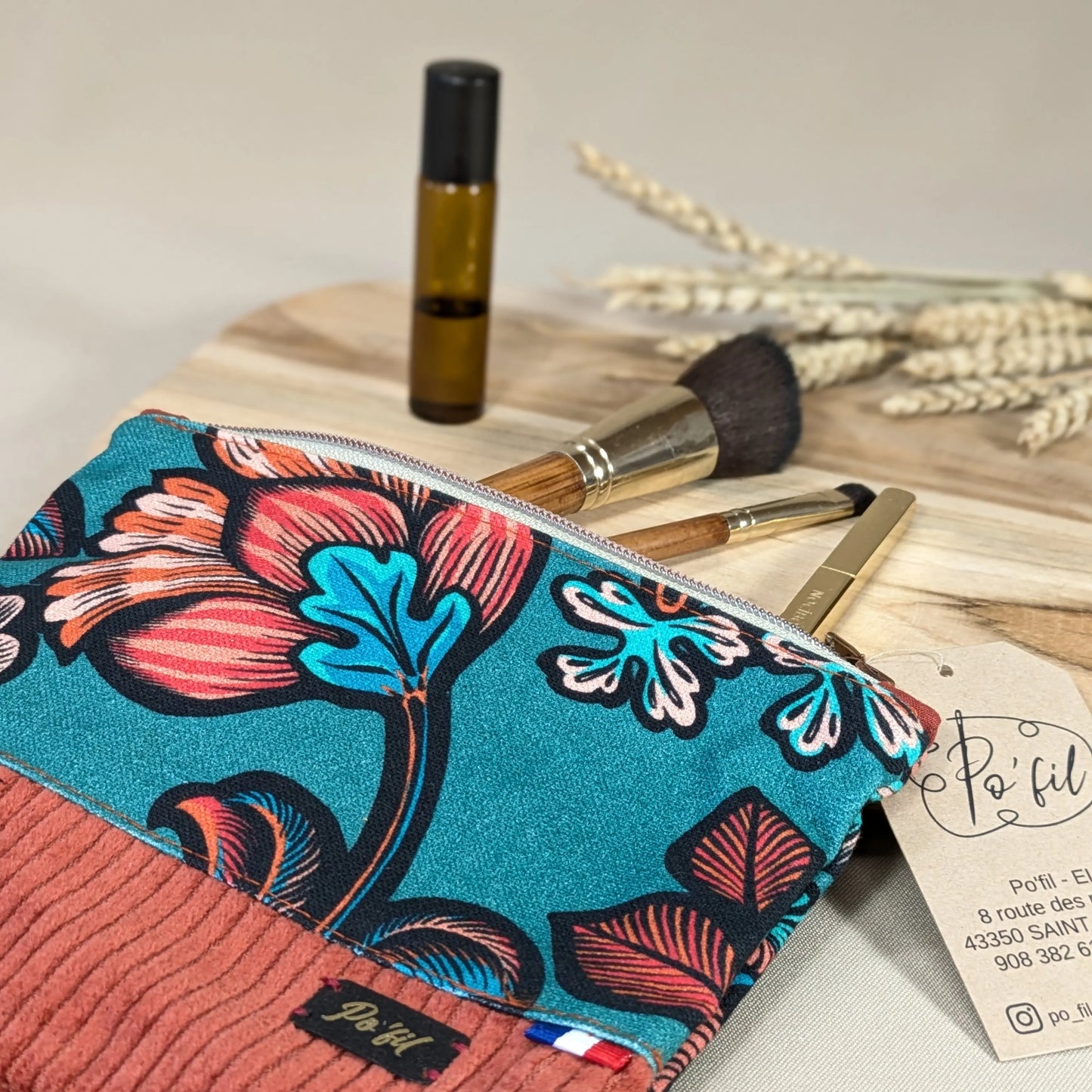 Pochette plate velours côtelé brique Po'fil