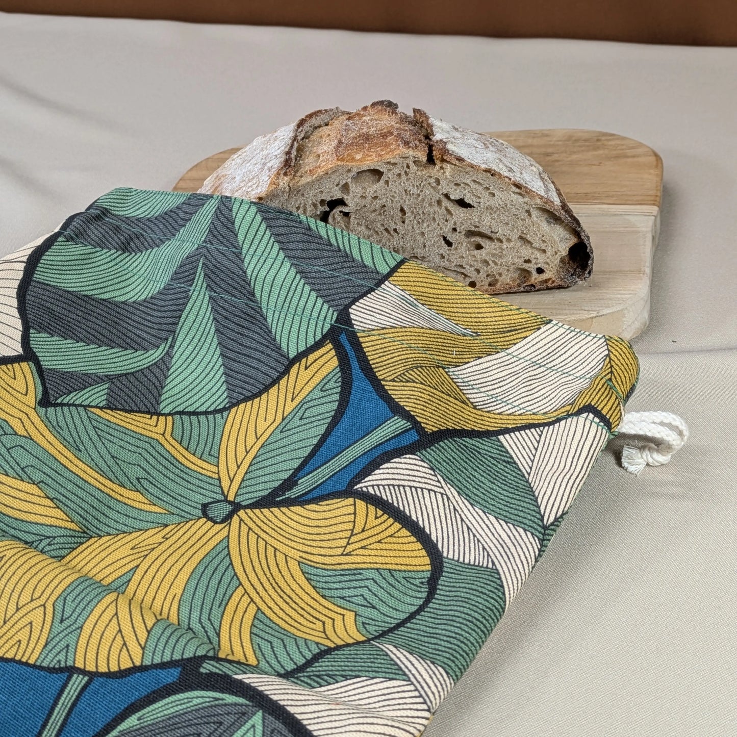 Sac à pain "format pain rond ou viennoiseries", Tissu Idris fond océan Po'fil