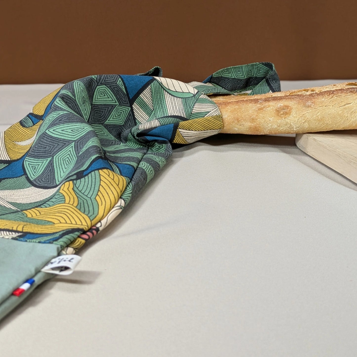 Sac à pain "format baguette", Tissu Idris fond océan Po'fil