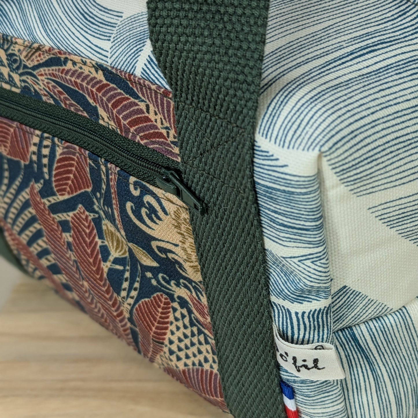 Lunch bag isotherme, tissu Palme Indiana fond blanc Po'fil