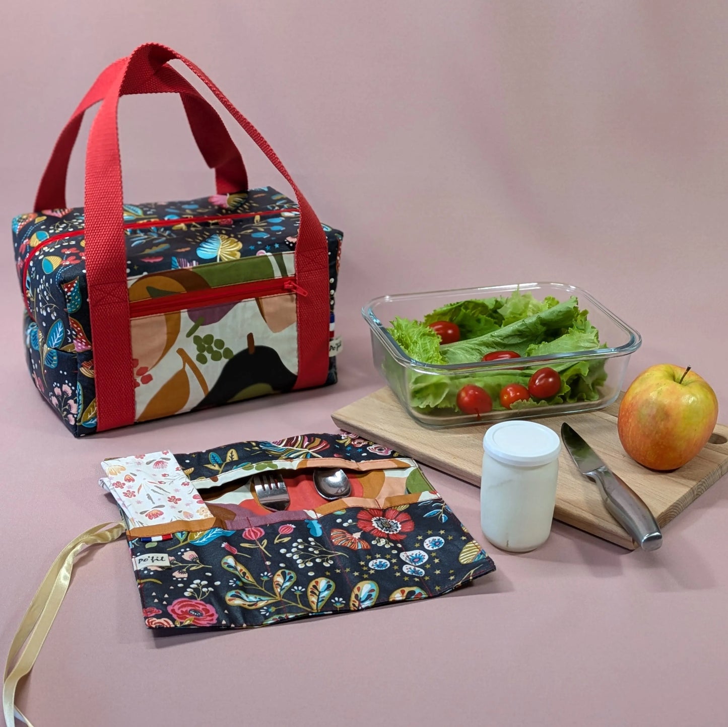 Lunch bag isotherme, tissu ancolie ardoise Po'fil