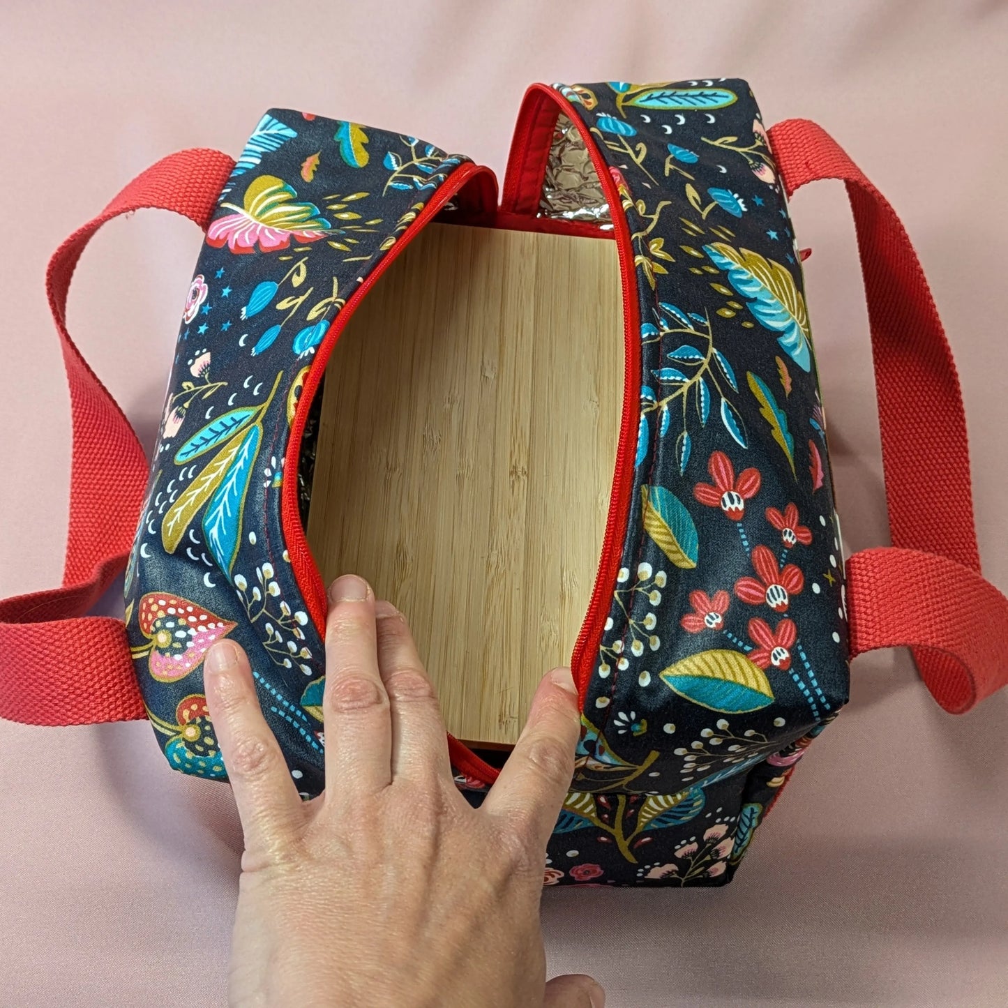 Lunch bag isotherme, tissu ancolie ardoise Po'fil