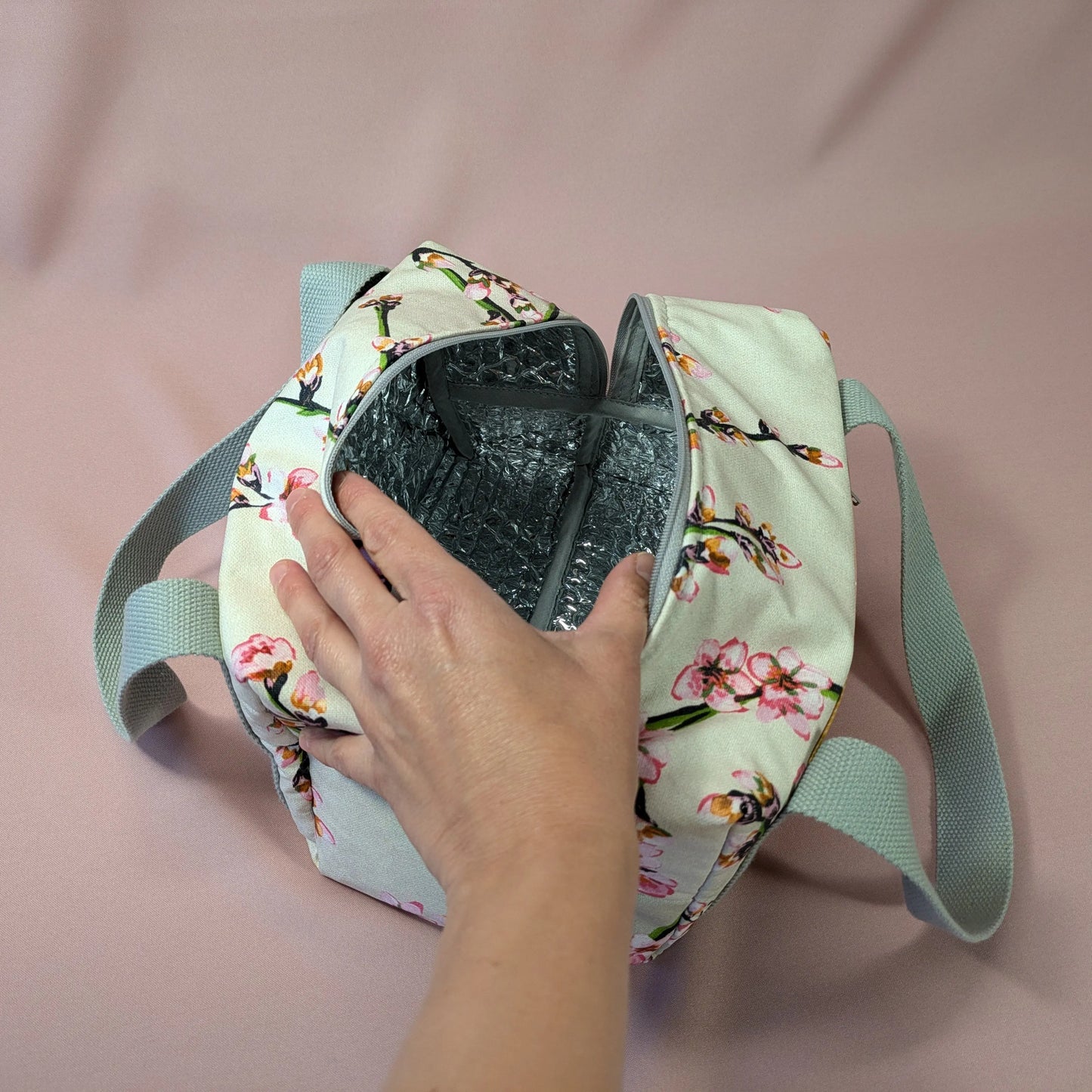 Lunch bag isotherme, tissu fleurs de cerisiers Po'fil