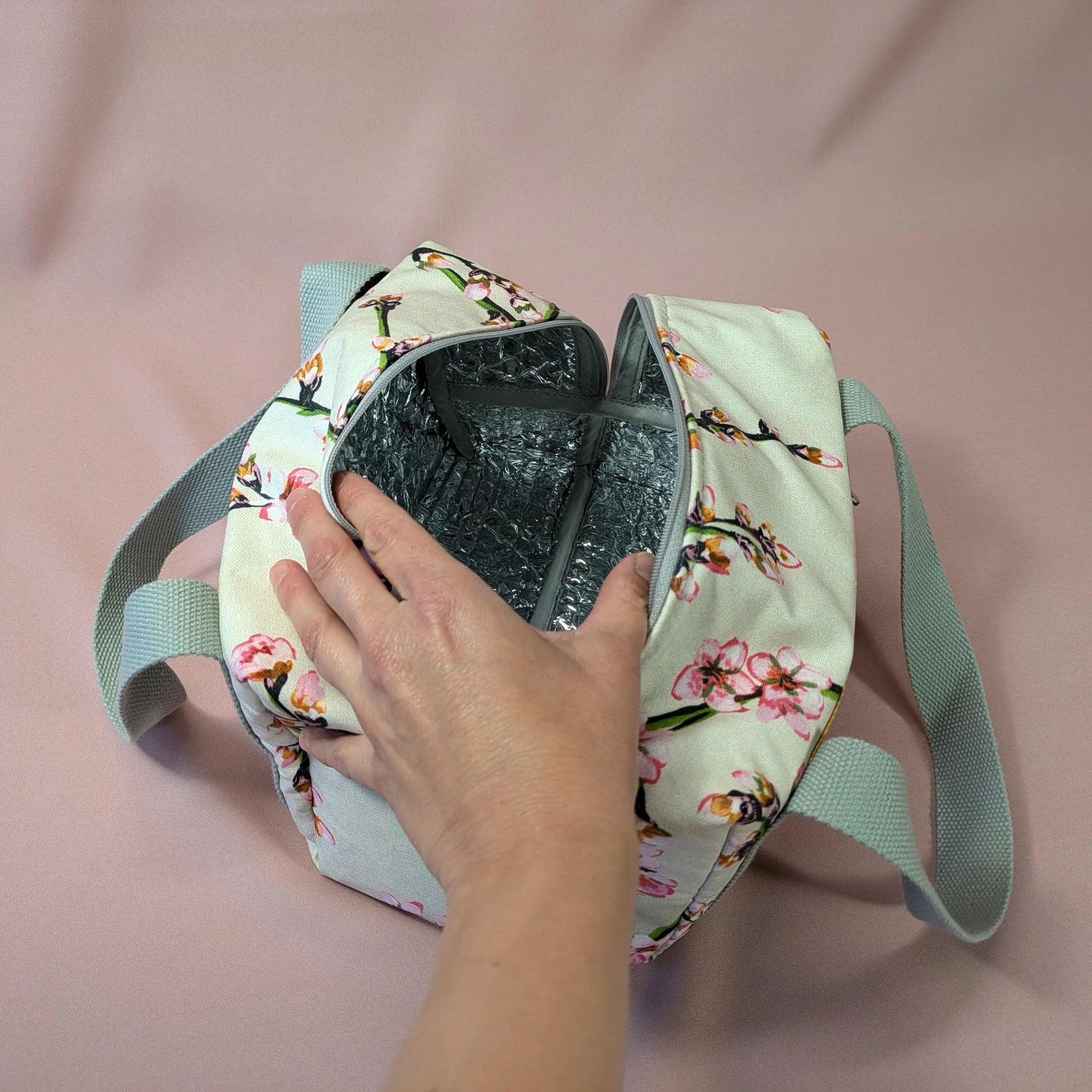 Lunch bag isotherme, tissu fleurs de cerisiers Po'fil