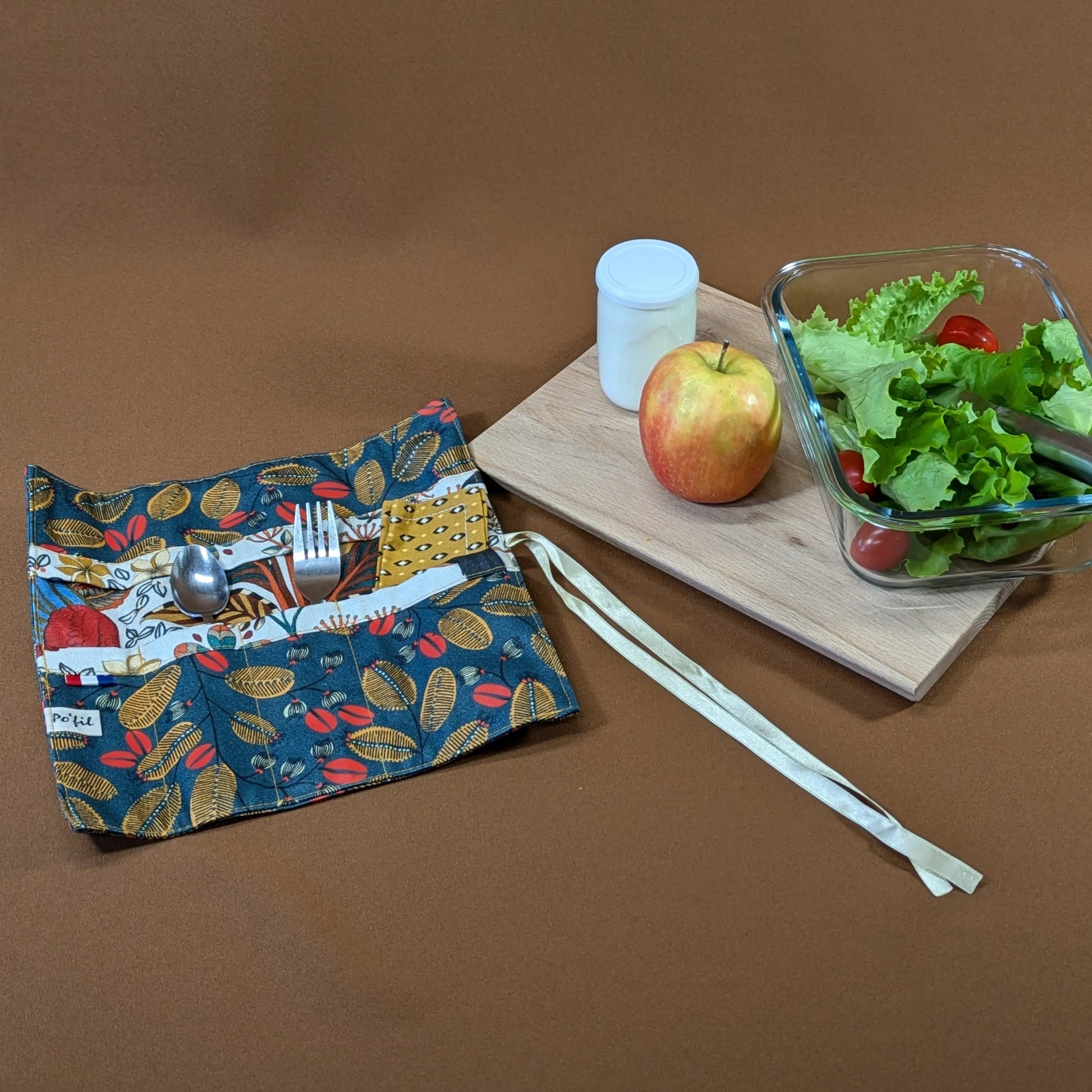 Pochette à couverts, tissu Life stylefond bleu Po'fil