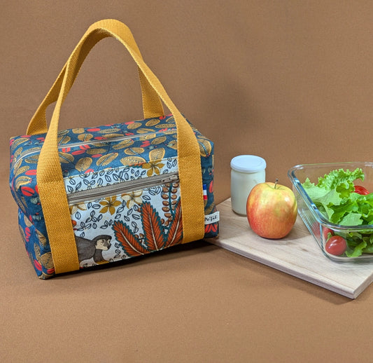 Lunch bag isotherme, tissu life style fond bleu Po'fil