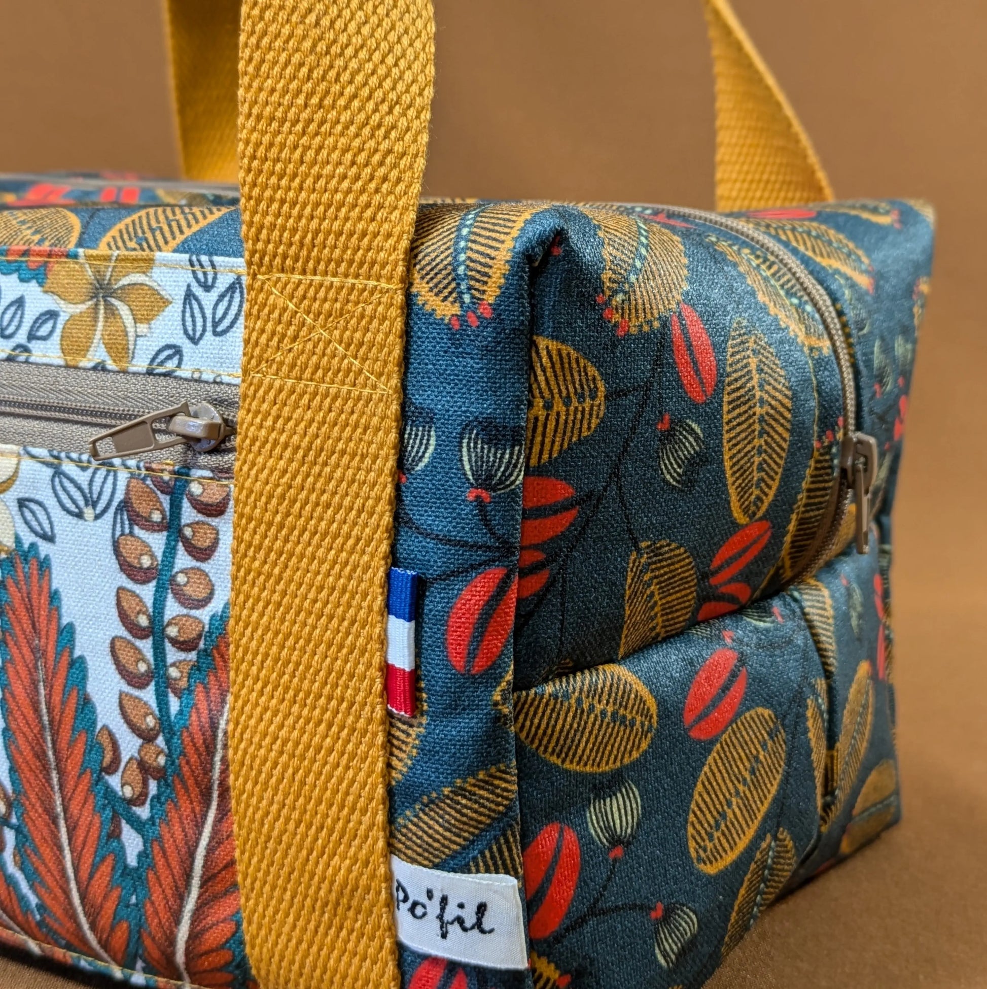 Lunch bag isotherme, tissu life style fond bleu Po'fil