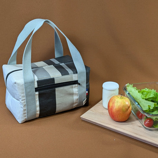 Lunch bag isotherme, tissu rayé gris et noir Po'fil