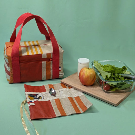 Lunch bag isotherme, tissu rayé orange Po'fil