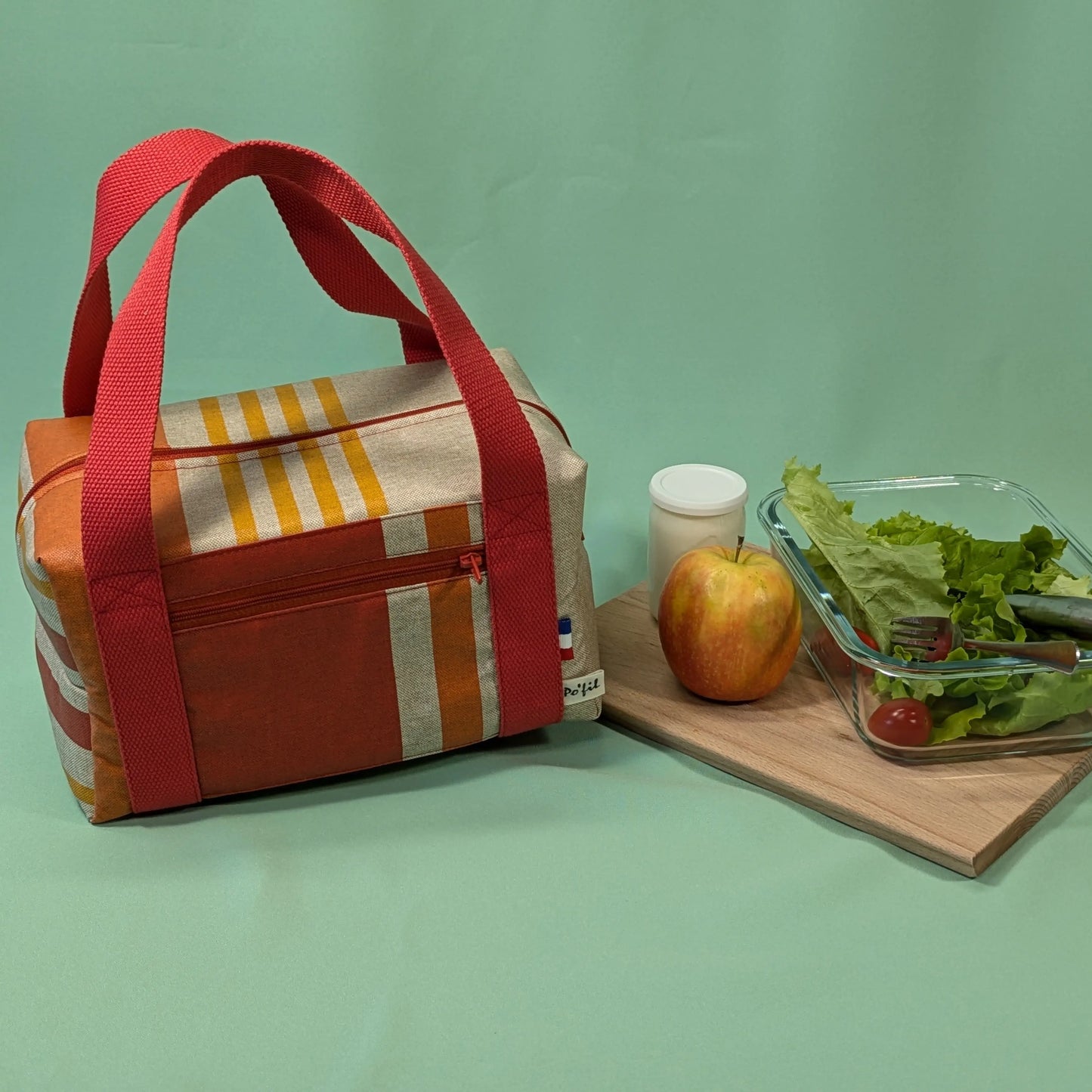 Lunch bag isotherme, tissu rayé orange Po'fil