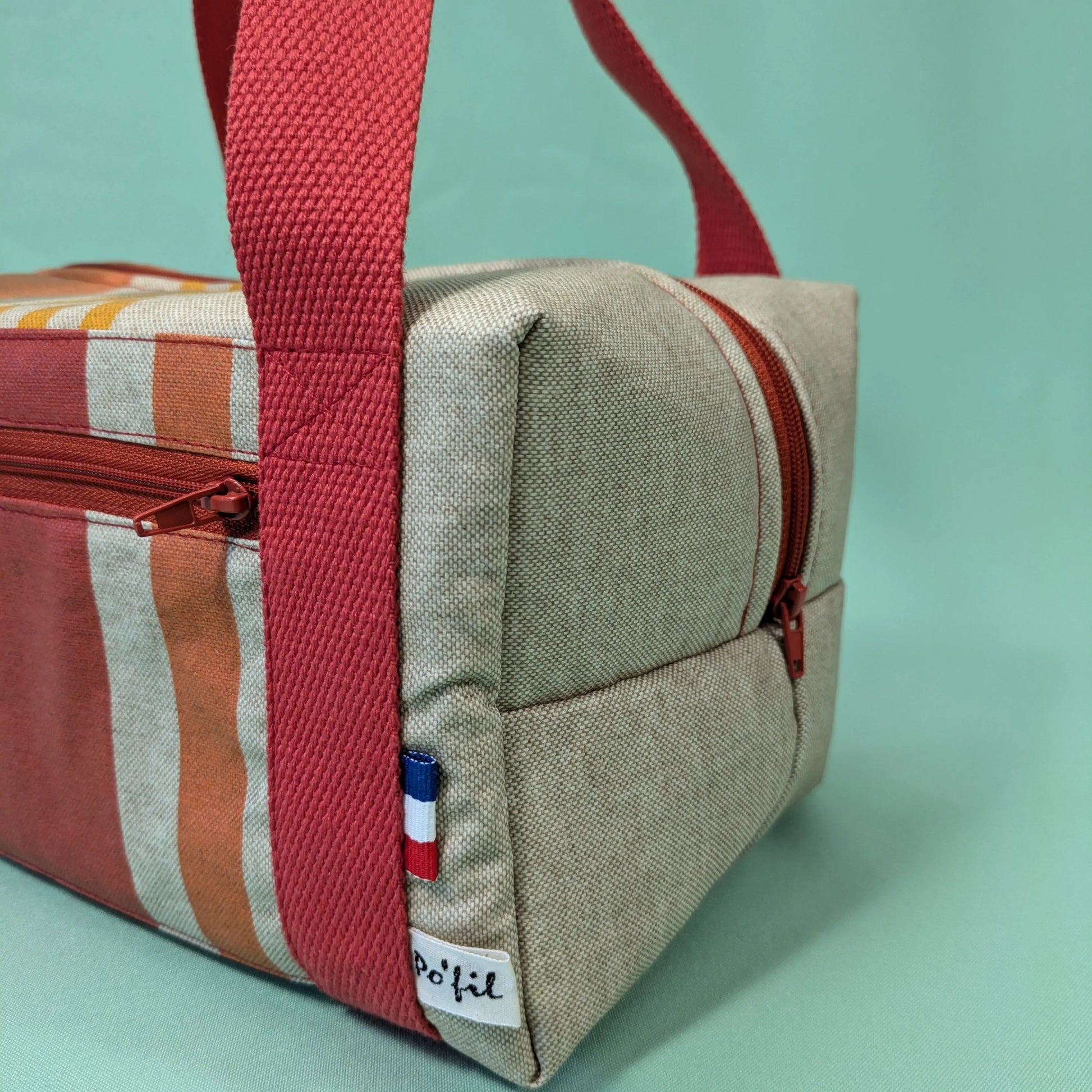 Lunch bag isotherme, tissu rayé orange Po'fil