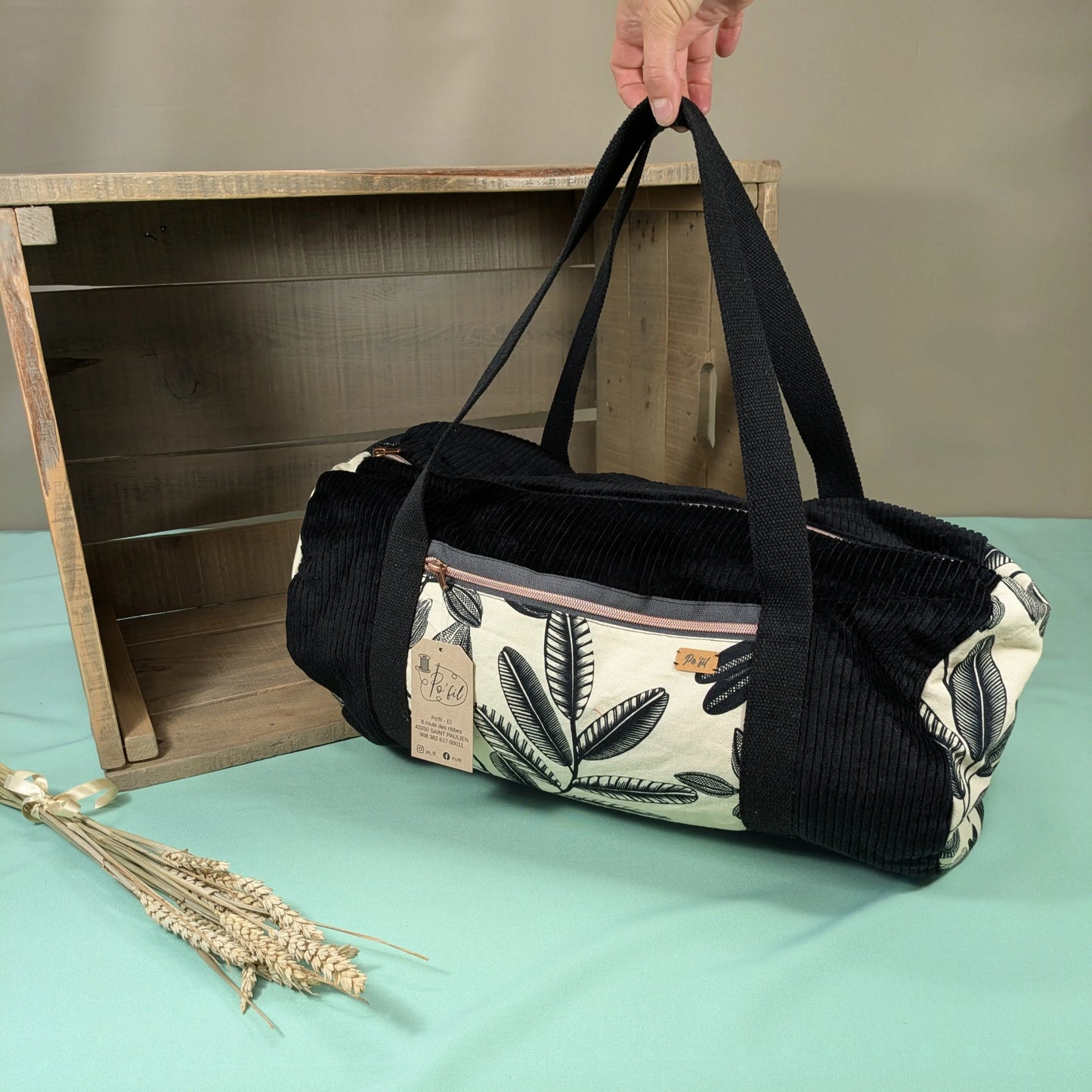 Sac polochon en velours côtelés noir Po'fil