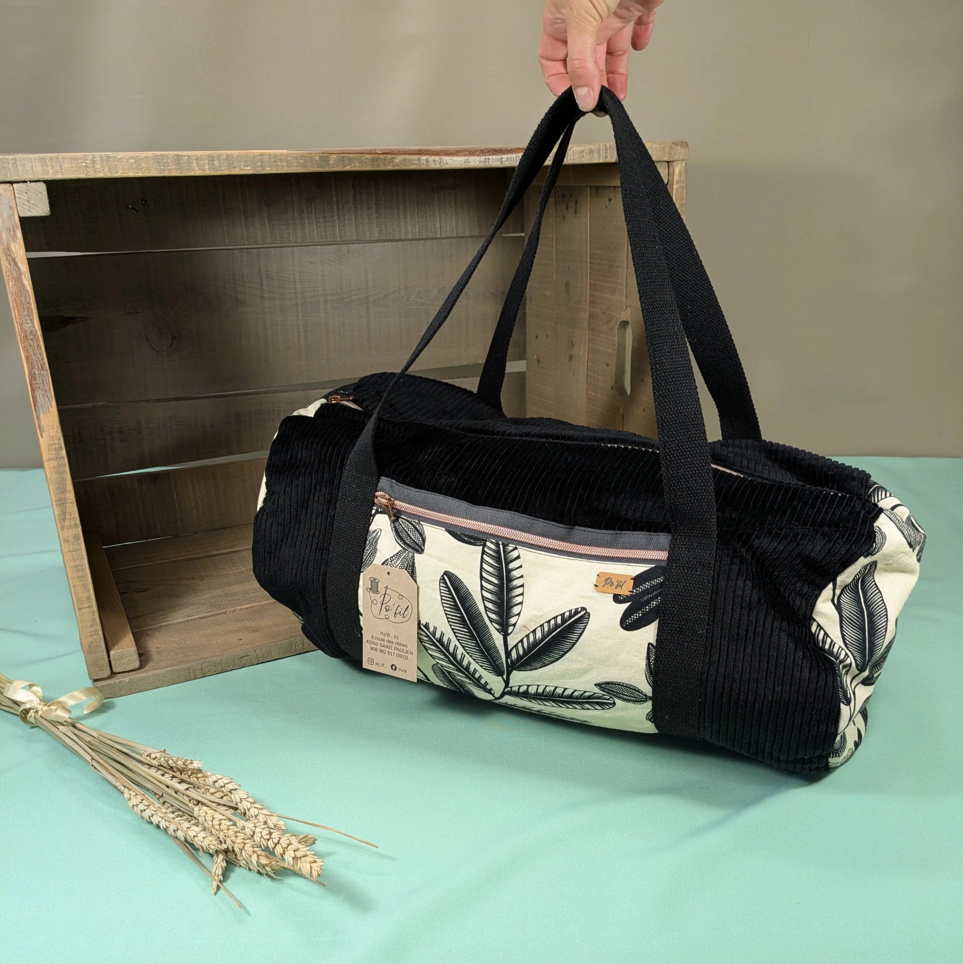 Sac polochon en velours côtelés noir Po'fil