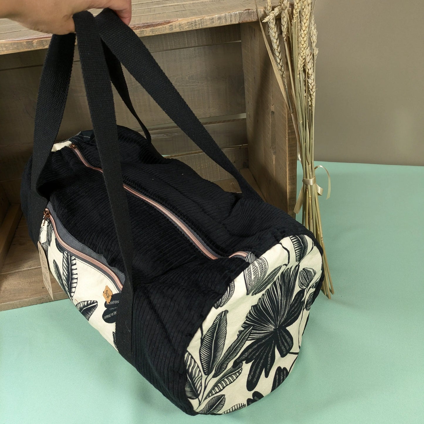 Sac polochon en velours côtelés noir Po'fil