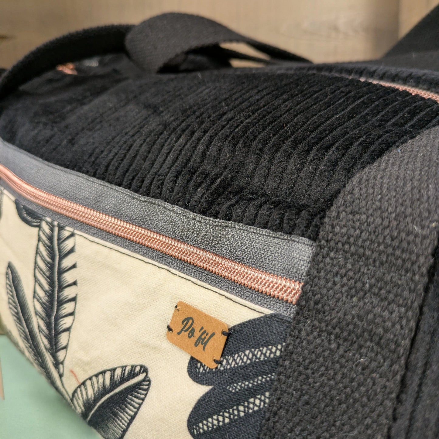 Sac polochon en velours côtelés noir Po'fil