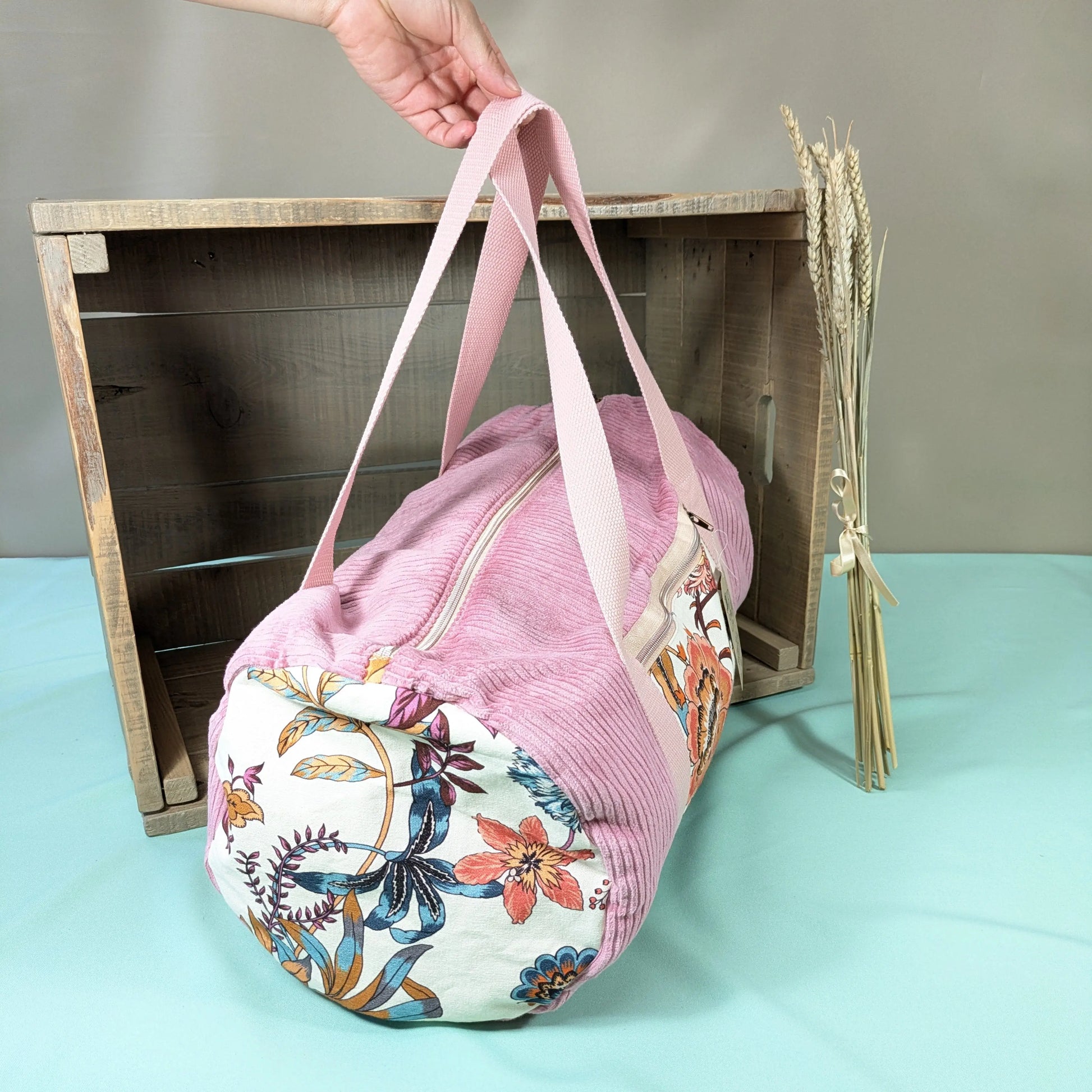 Sac polochon en velours côtelés vieux rose Po'fil