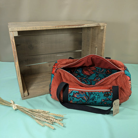 Sac polochon en velours côtelés brique Po'fil