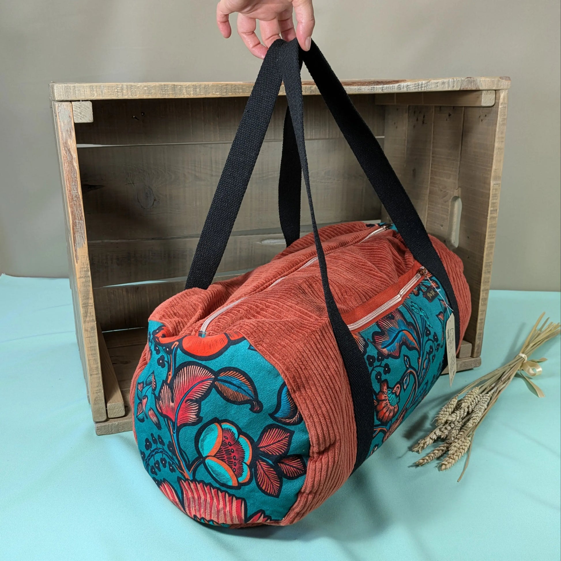 Sac polochon en velours côtelés brique Po'fil