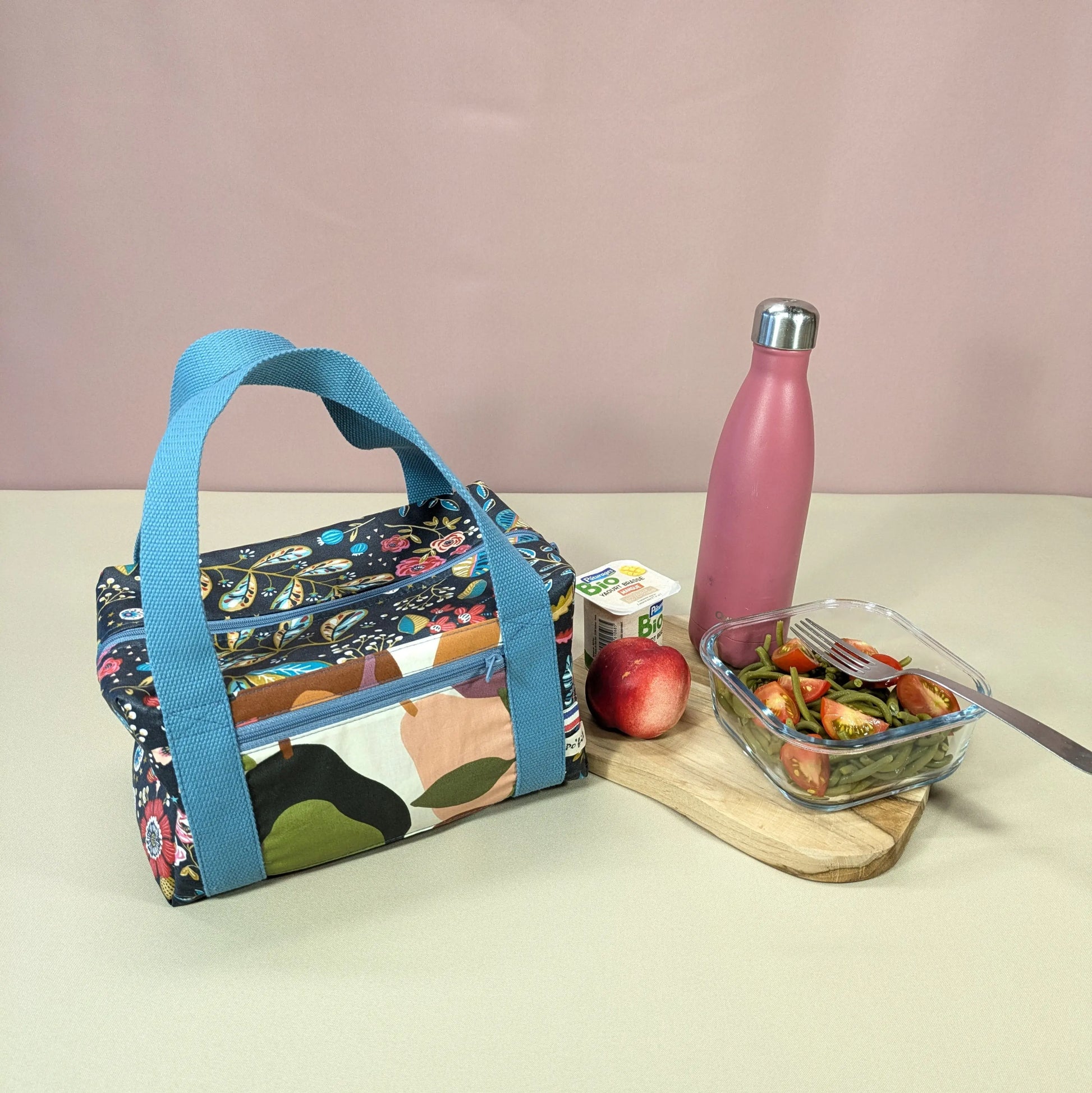 Lunch bag isotherme, tissu ancolie ardoise Po'fil