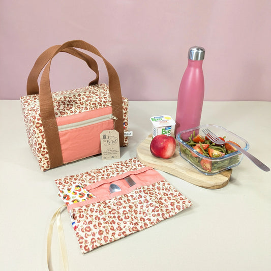 Lunch bag isotherme, tissu karli beige kaki Po'fil