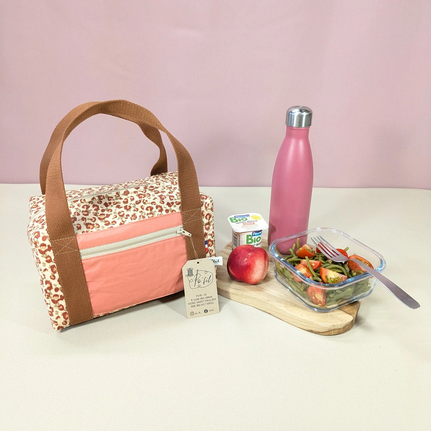 Lunch bag isotherme, tissu karli beige kaki Po'fil