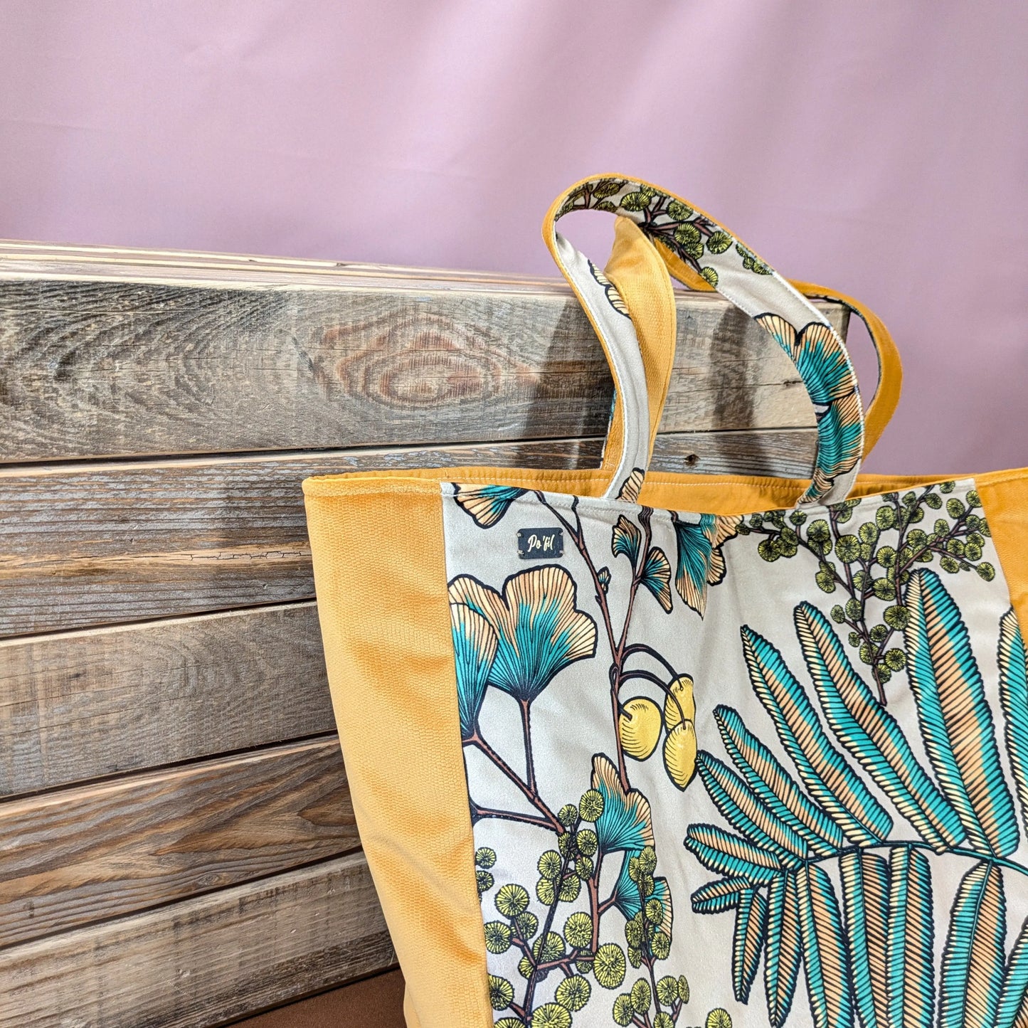 Sac cabas, tissu velours ras Victoria fond ficelle Po'fil