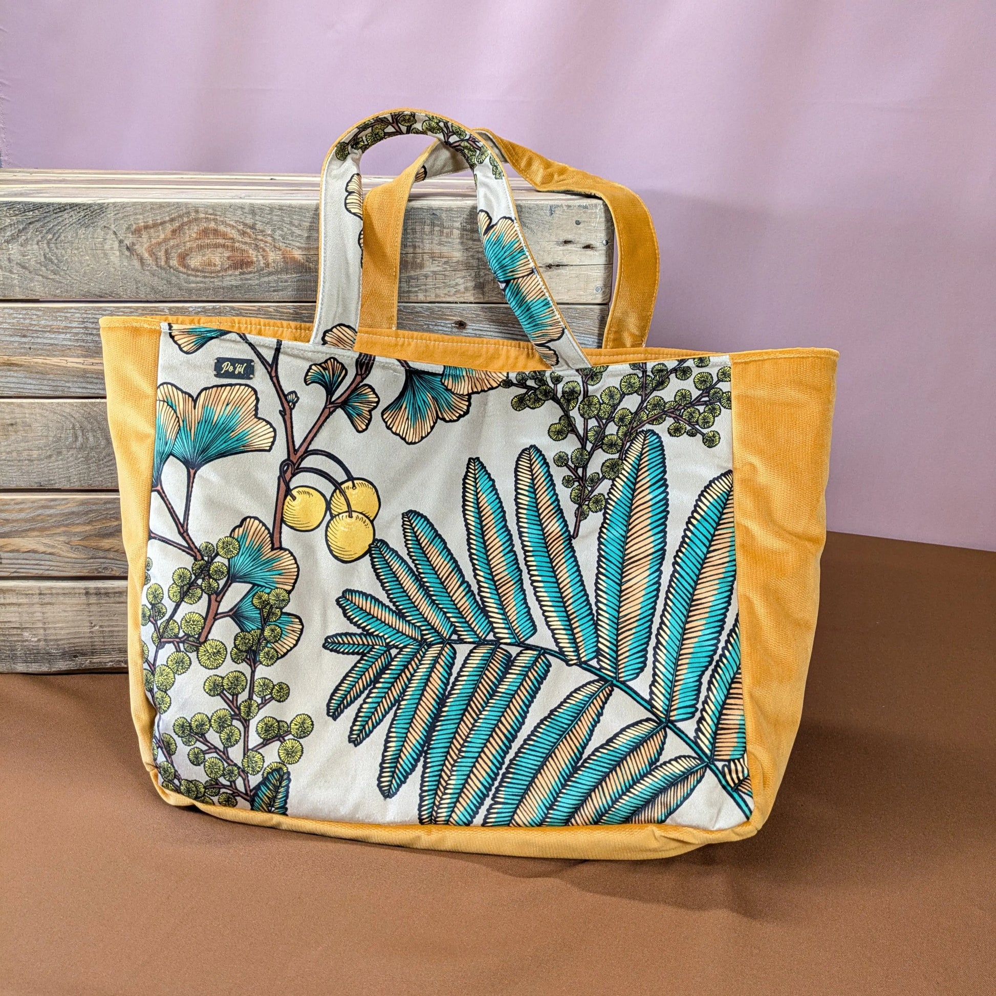 Sac cabas, tissu velours ras Victoria fond ficelle Po'fil