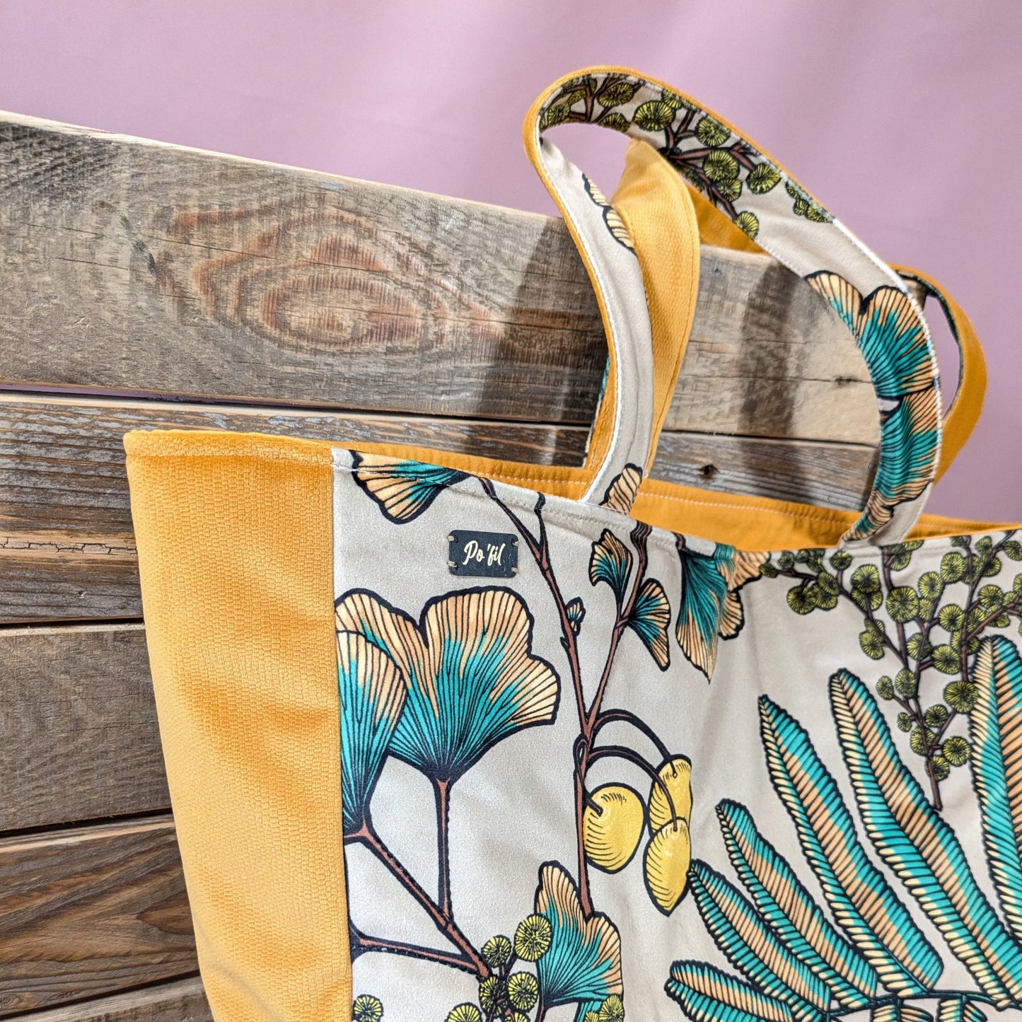 Sac cabas, tissu velours ras Victoria fond ficelle Po'fil