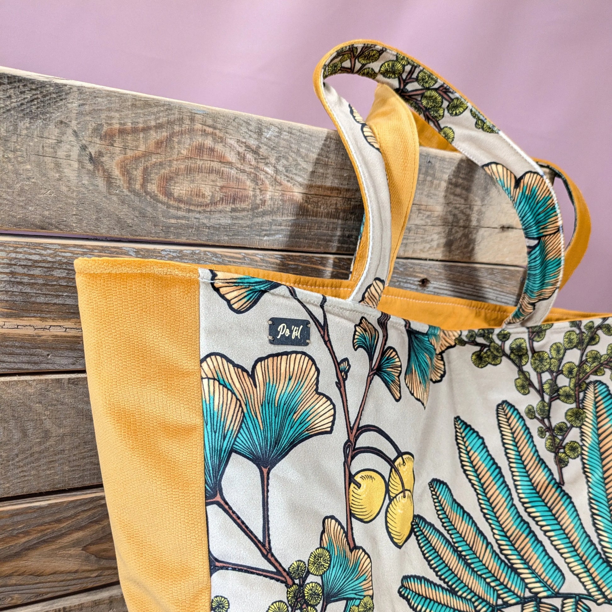 Sac cabas, tissu velours ras Victoria fond ficelle Po'fil