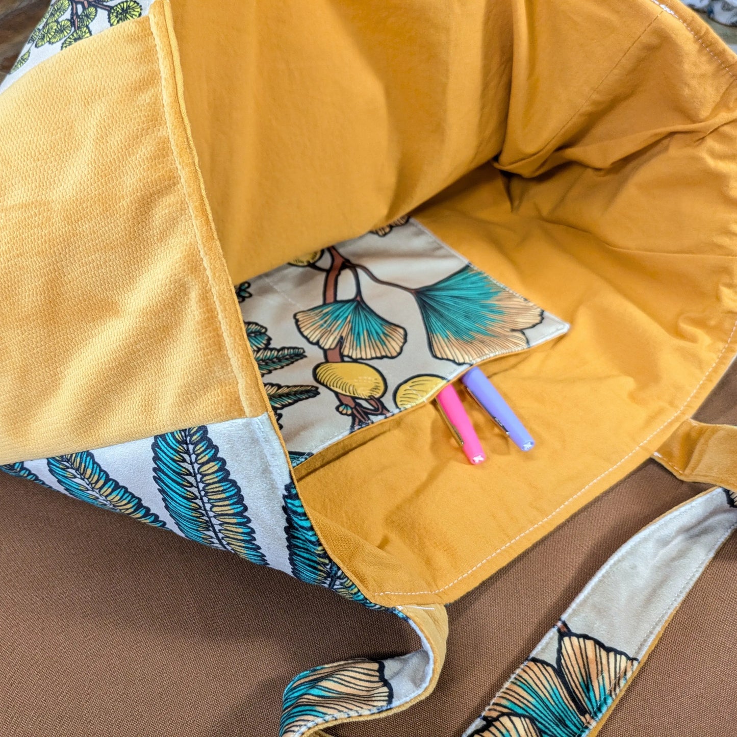 Sac cabas, tissu velours ras Victoria fond ficelle Po'fil