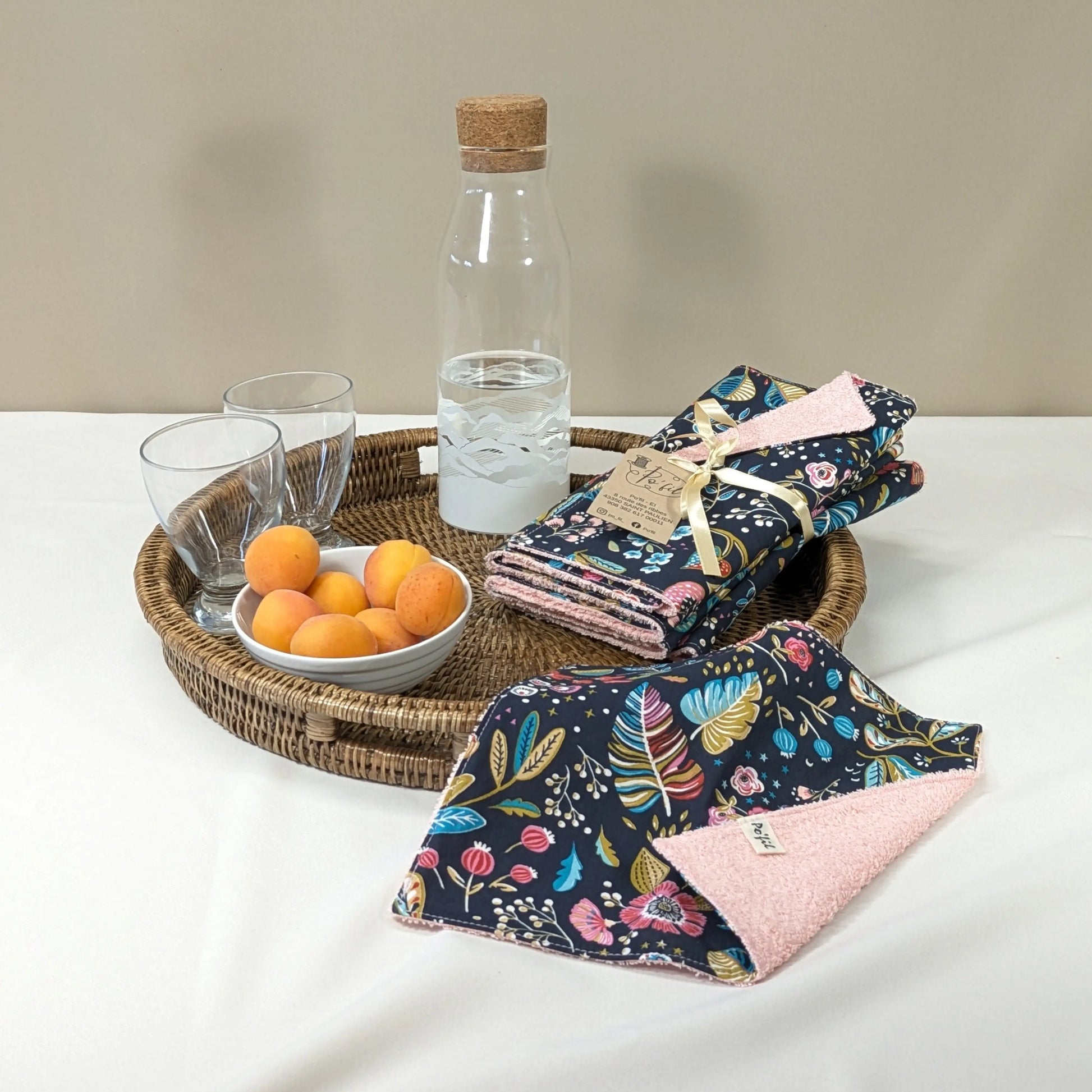 Lot de 8 feuilles d'essuie tout lavables, tissu Ancolie ardoise Po'fil