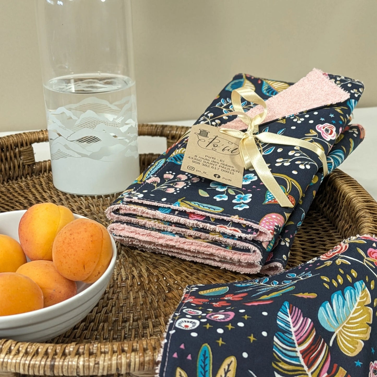 Lot de 8 feuilles d'essuie tout lavables, tissu Ancolie ardoise Po'fil