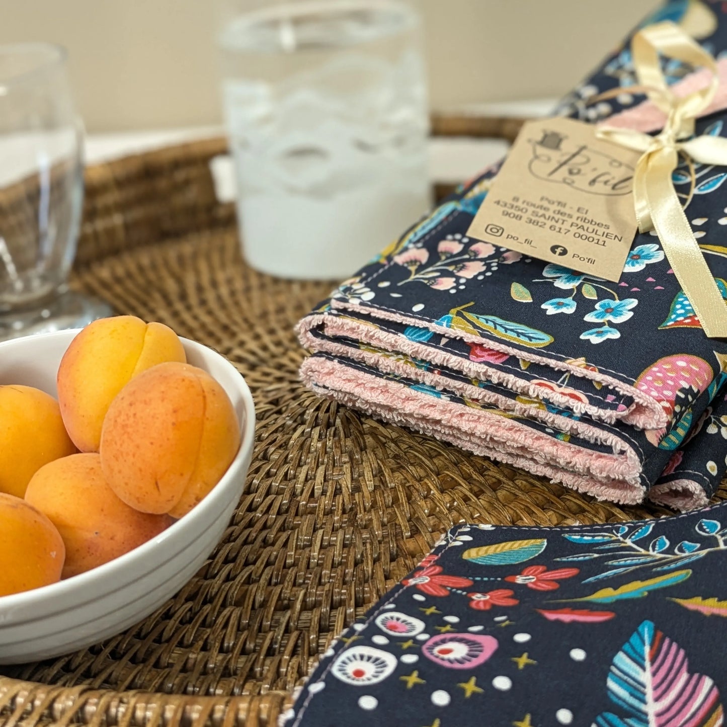 Lot de 8 feuilles d'essuie tout lavables, tissu Ancolie ardoise Po'fil