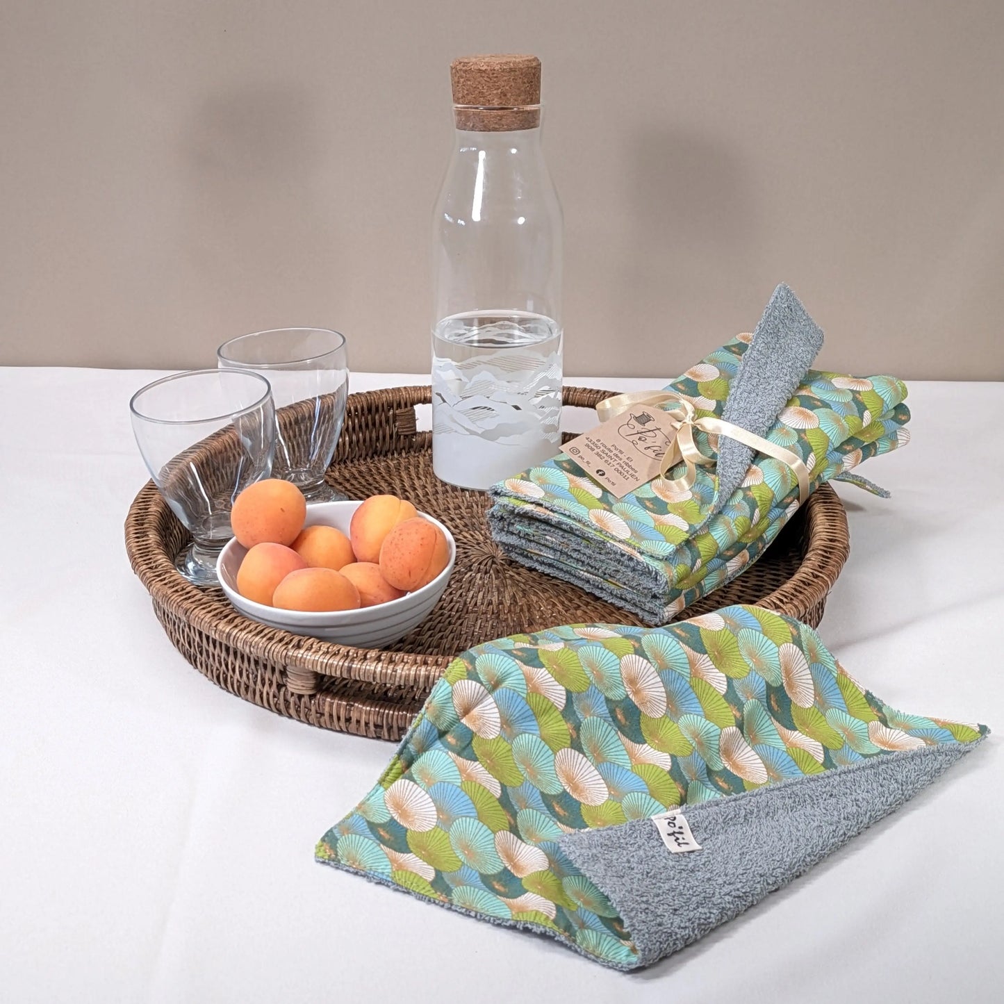 Lot de 8 feuilles d'essuie tout lavables, tissu Ombrelle turquoise Po'fil