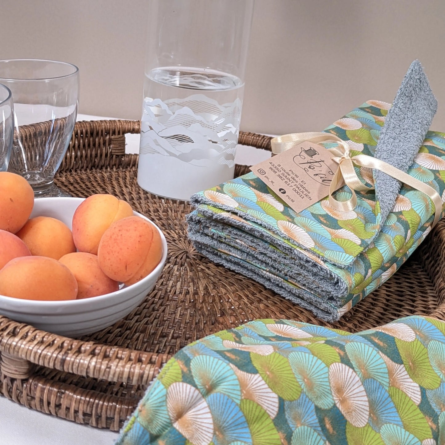 Lot de 8 feuilles d'essuie tout lavables, tissu Ombrelle turquoise Po'fil