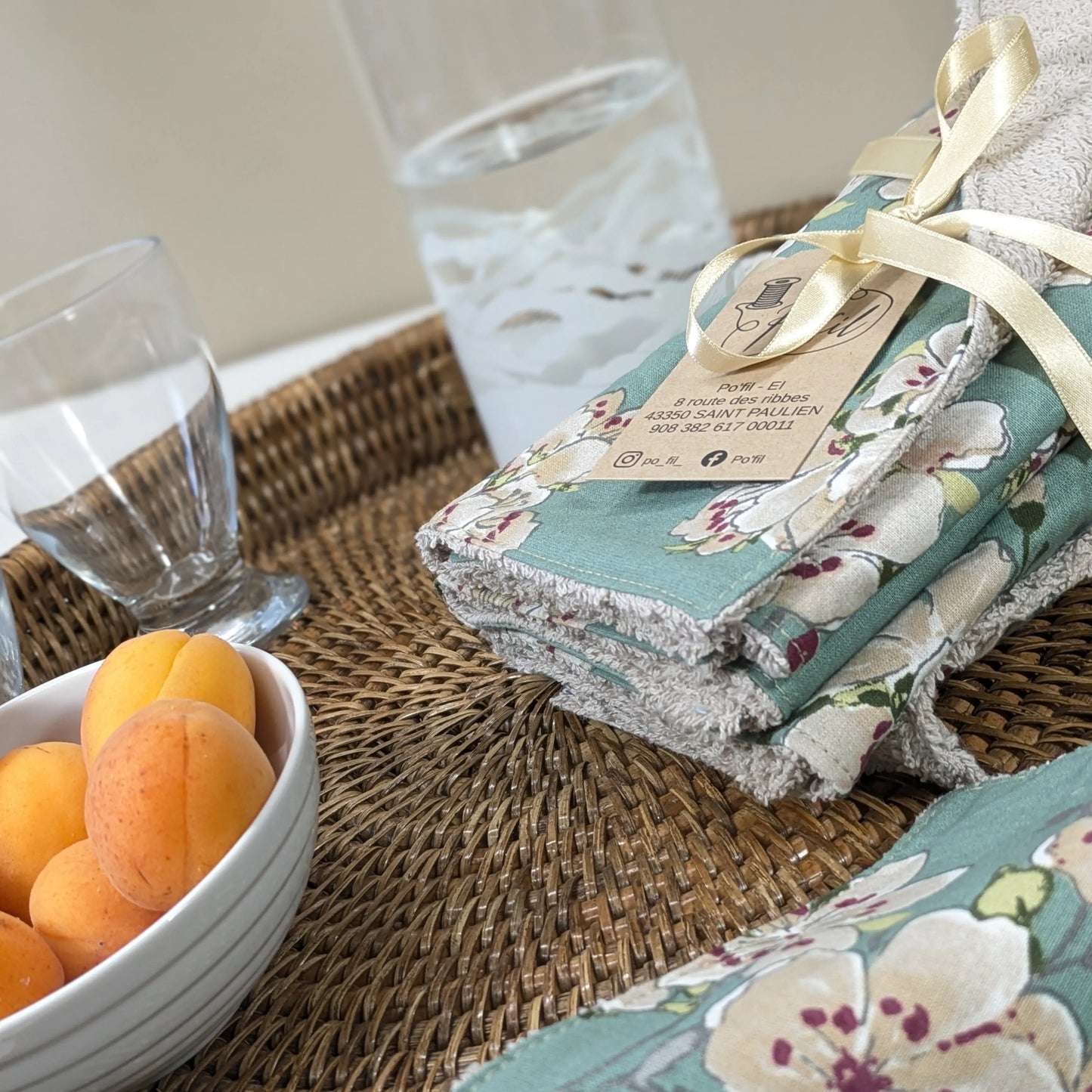 Lot de 8 feuilles d'essuie tout lavables, tissu Prunus Po'fil