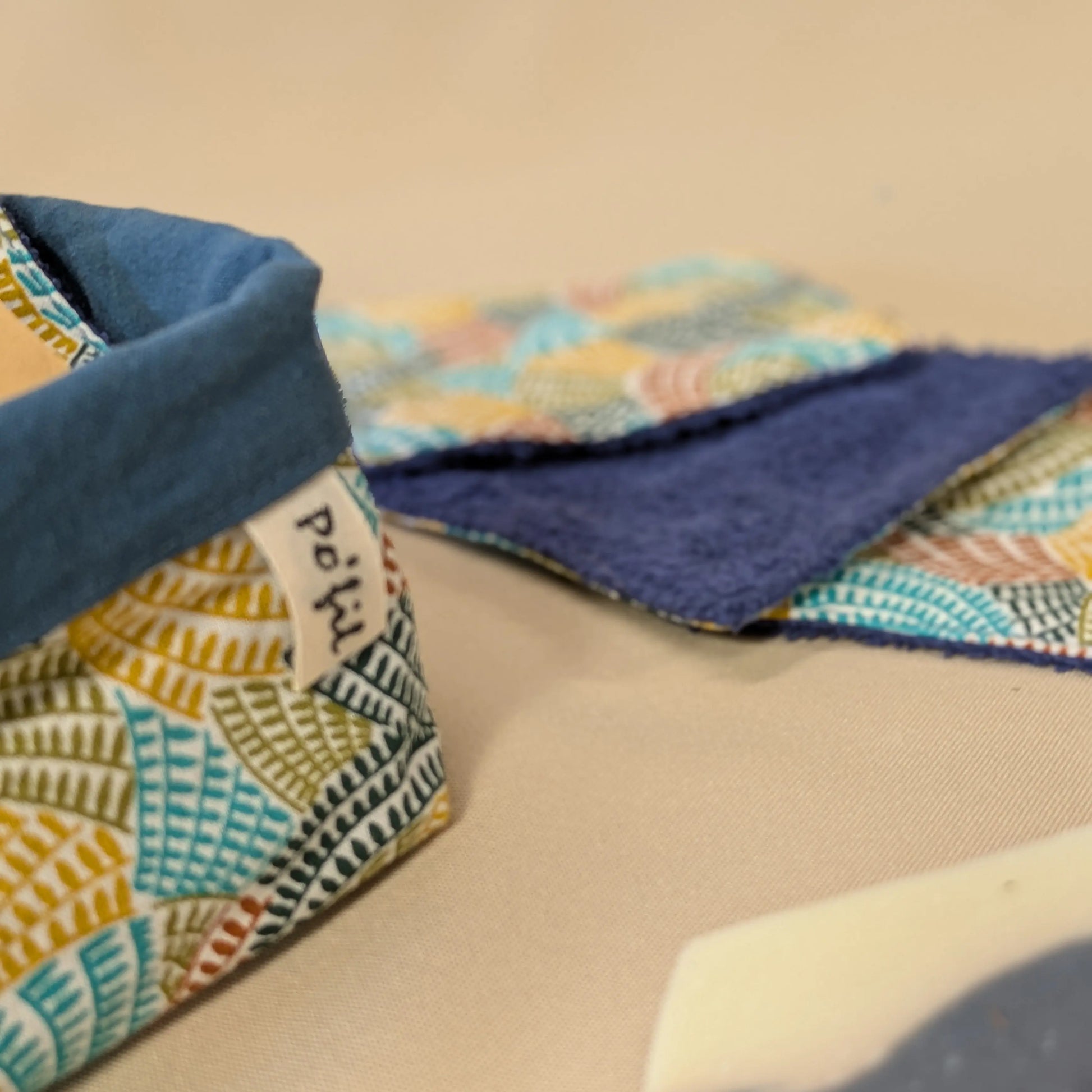 Panière de 10 lingettes lavables, tissu Takate Po'fil