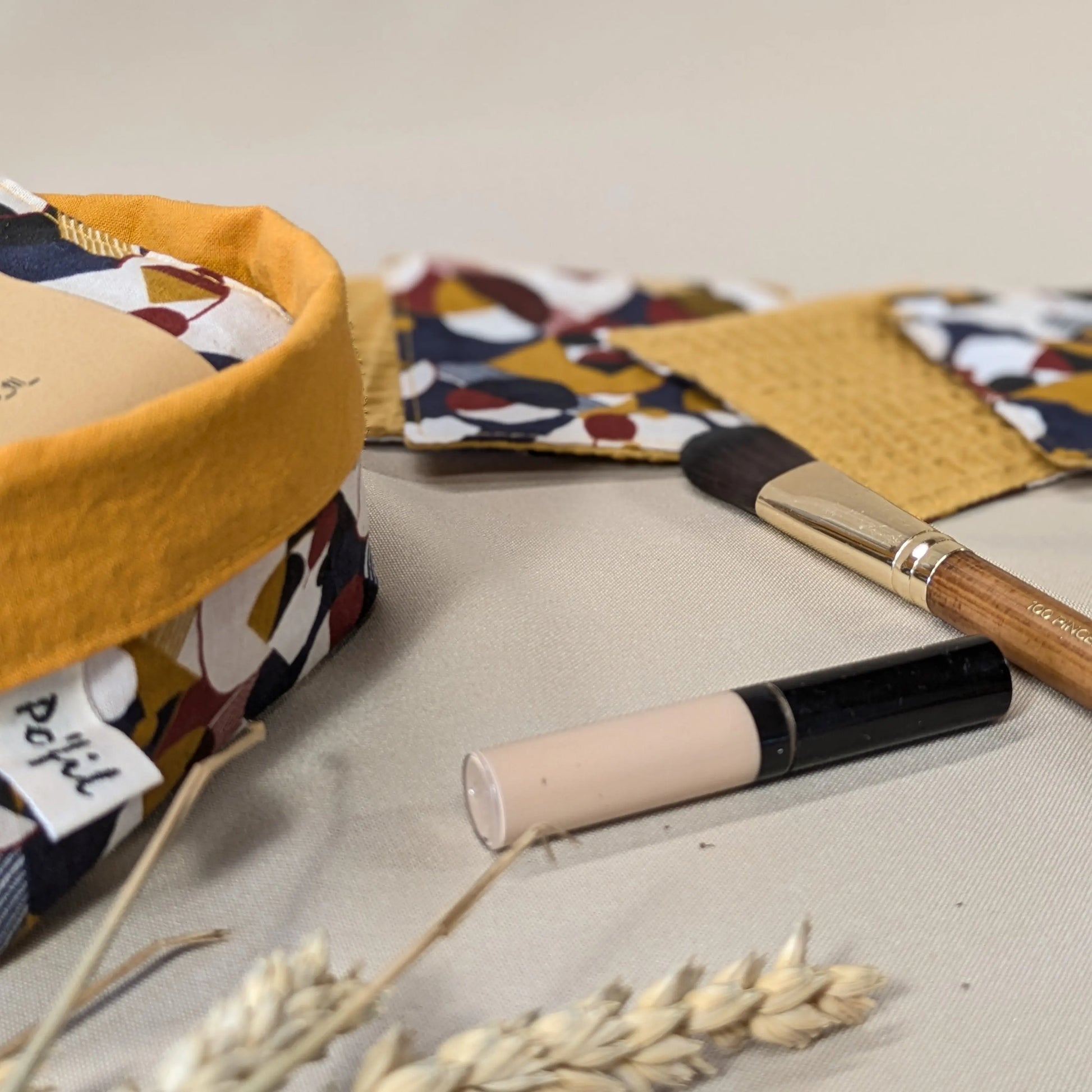 Panière de 10 lingettes lavables nid d'abeille, tissu Miklos et Po'fil