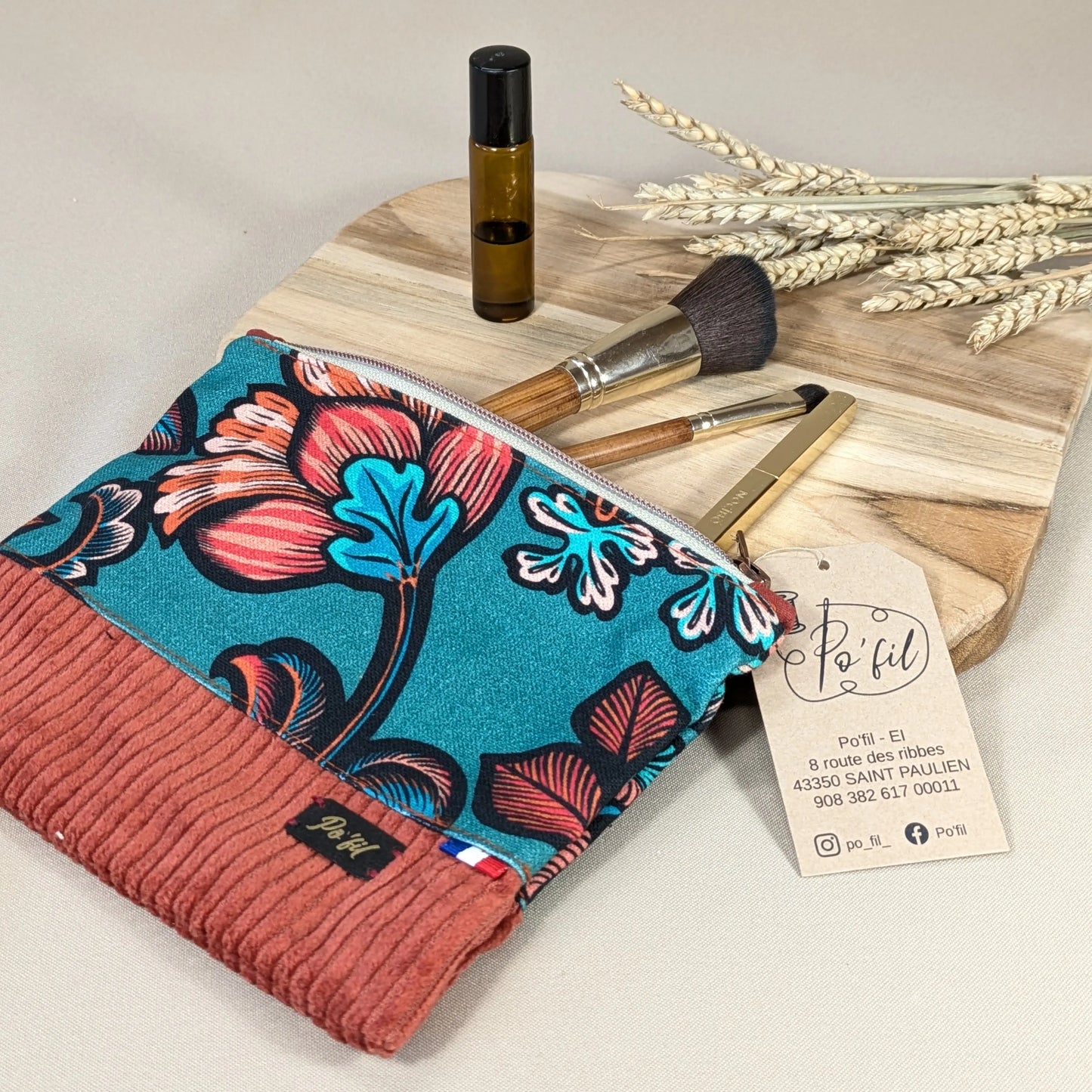 Pochette plate velours côtelé brique Po'fil