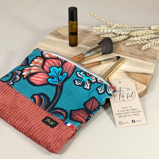 Pochette plate velours côtelé brique Po'fil