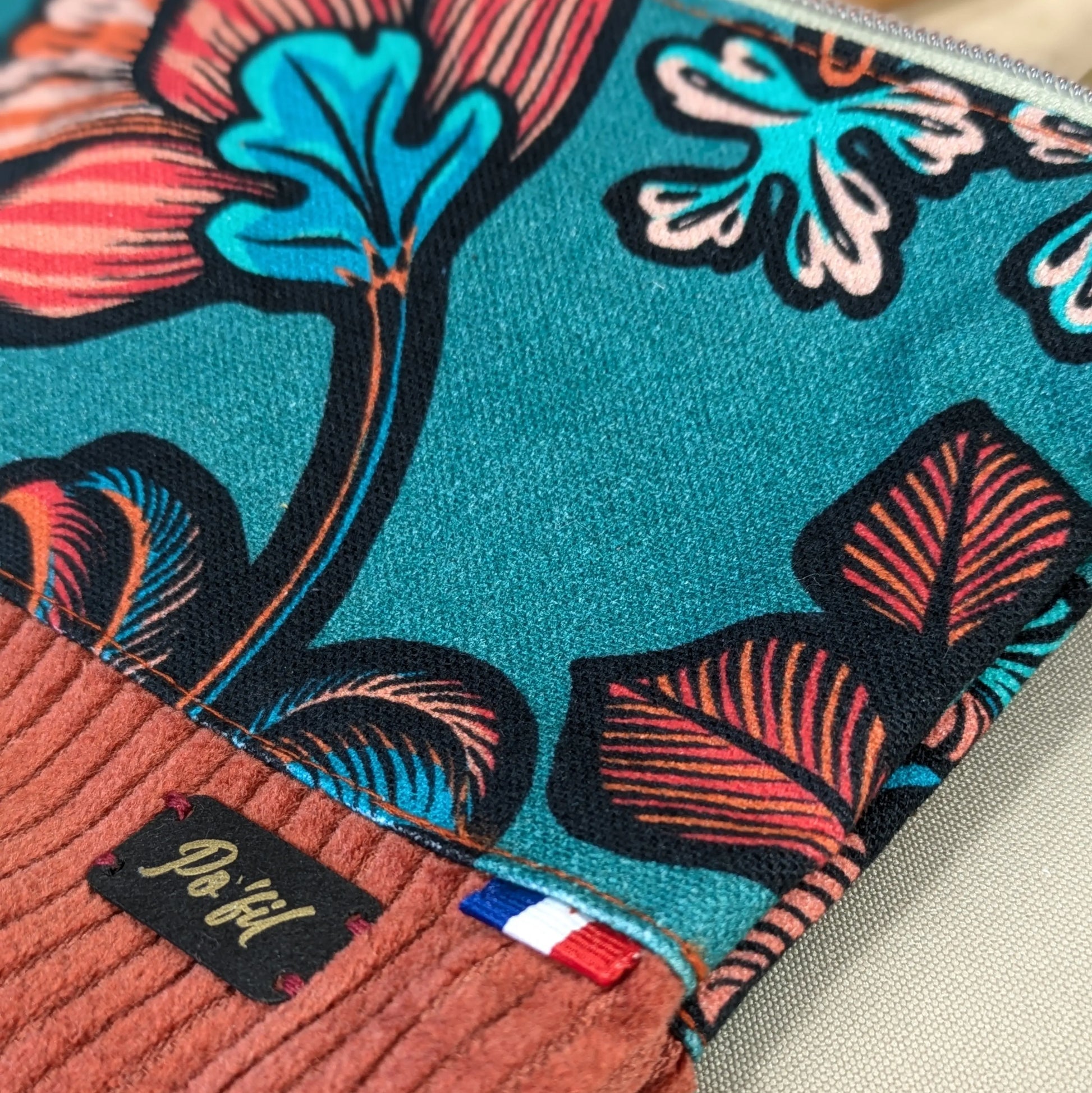 Pochette plate velours côtelé brique Po'fil