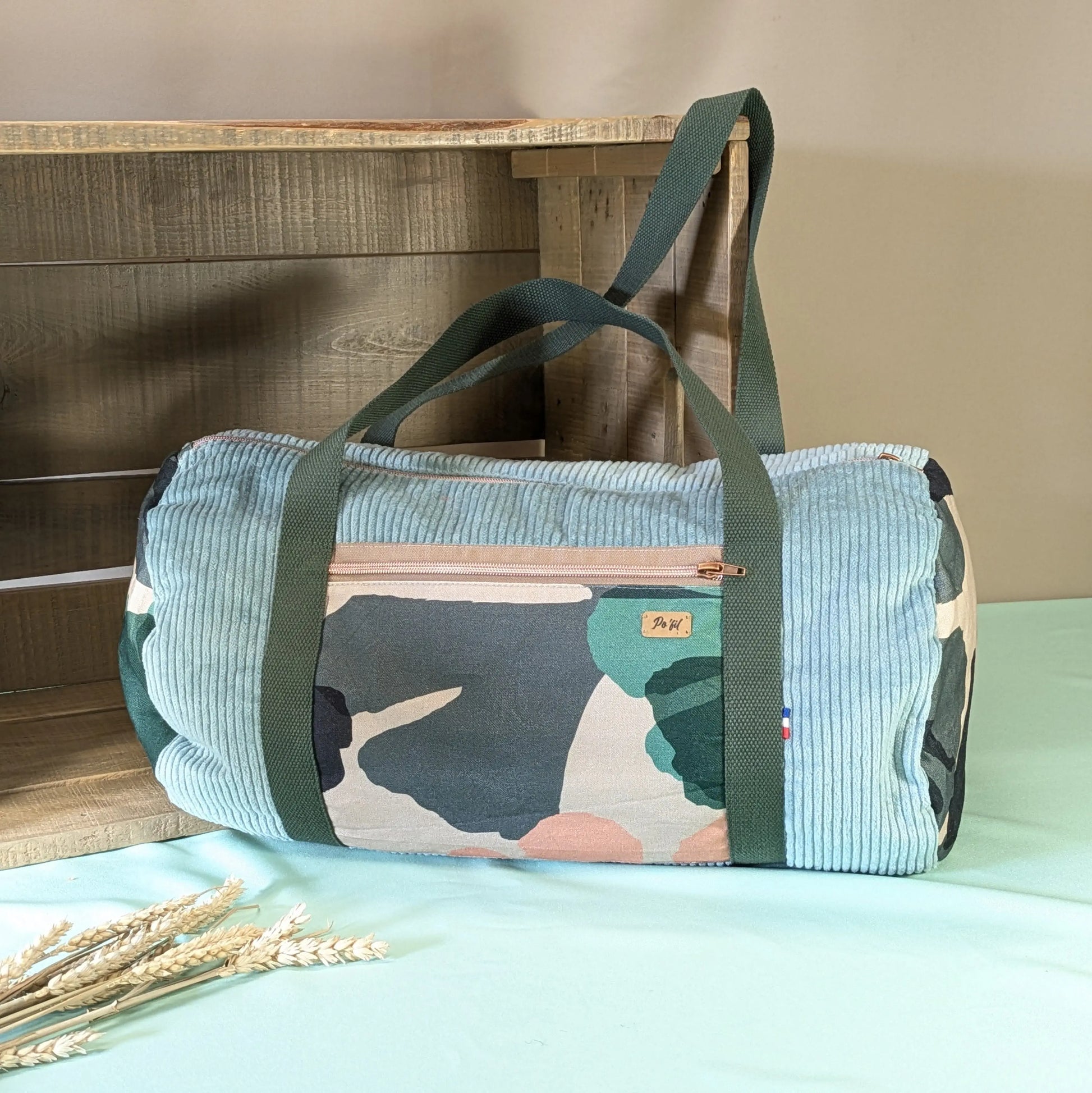 Sac polochon en velours côtelé menthe Po'fil