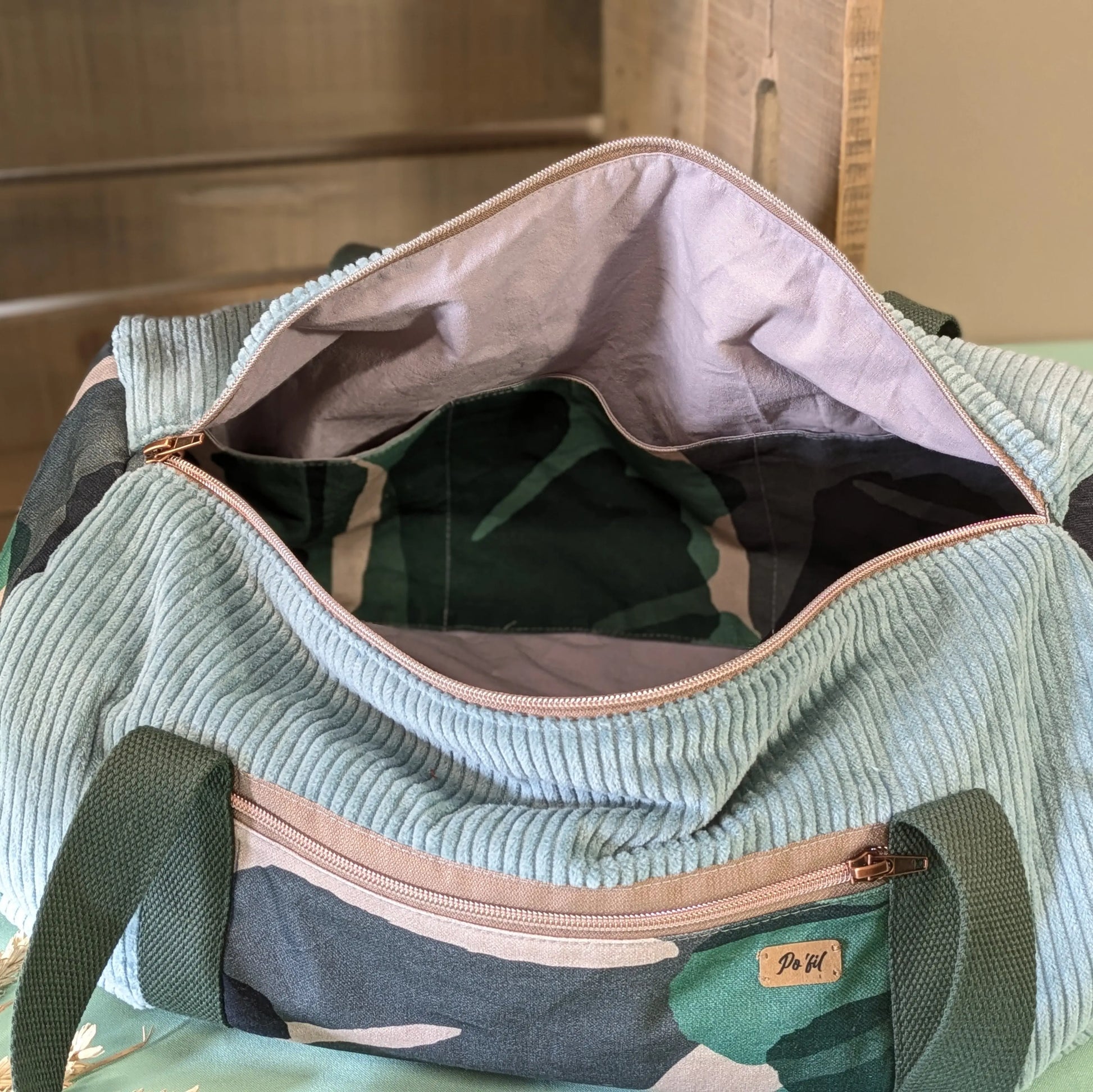 Sac polochon en velours côtelé menthe Po'fil