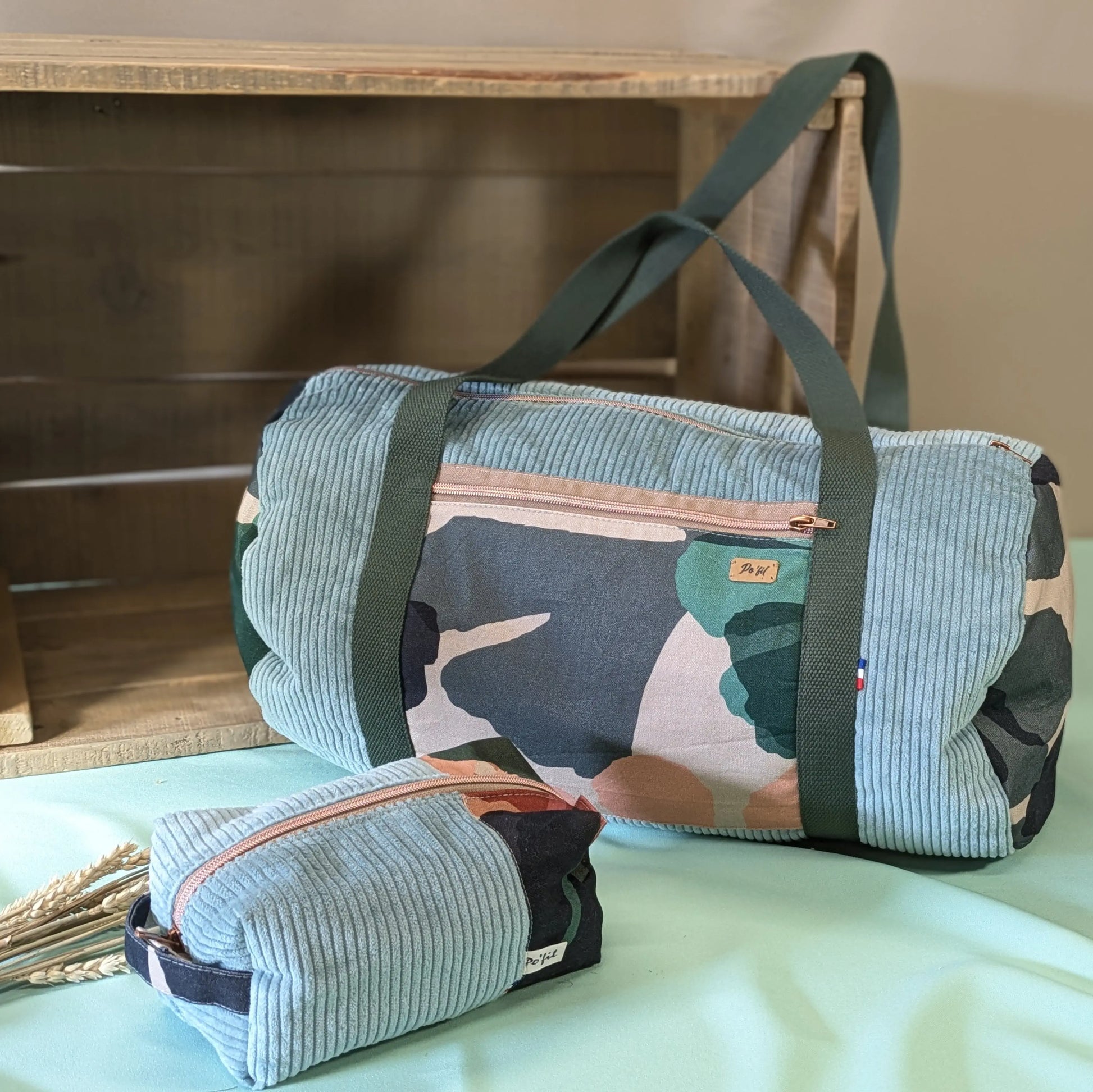 Sac polochon en velours côtelé menthe Po'fil