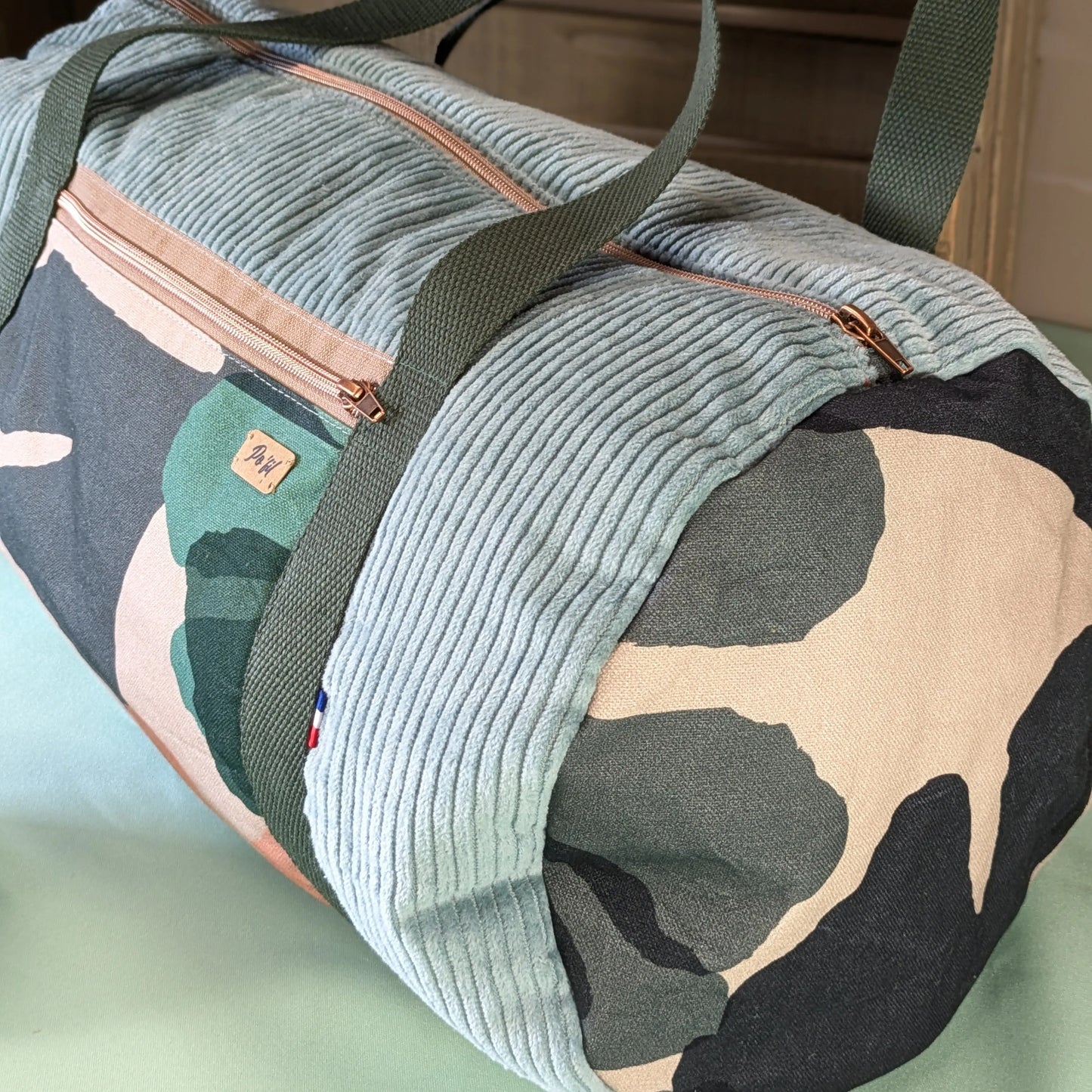 Sac polochon en velours côtelé menthe Po'fil