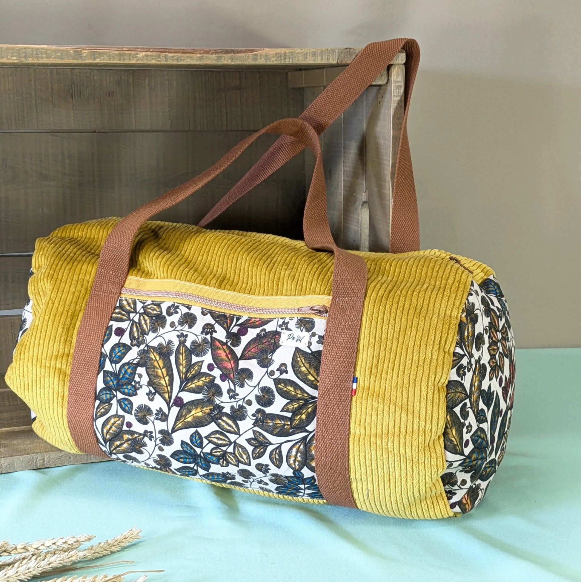 Sac polochon en velours côtelé moutarde Po'fil