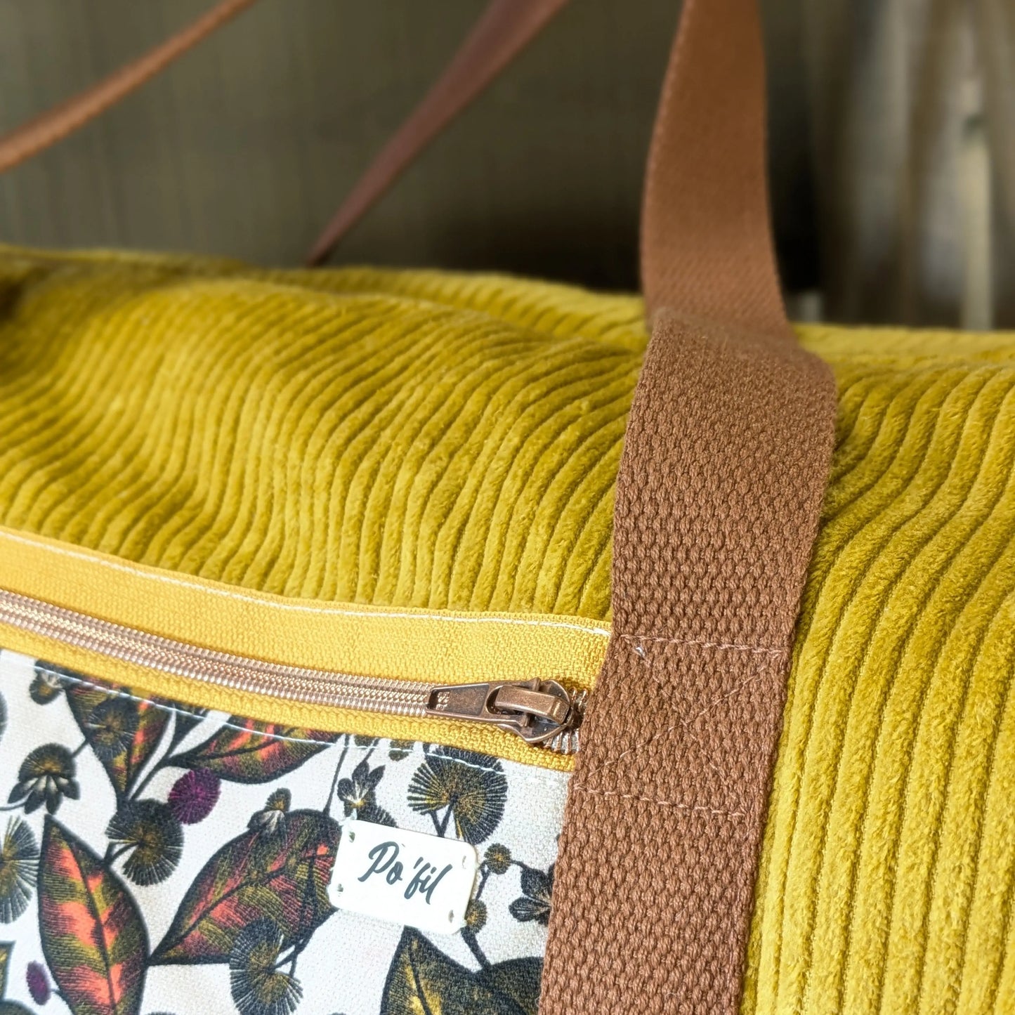 Sac polochon en velours côtelé moutarde Po'fil